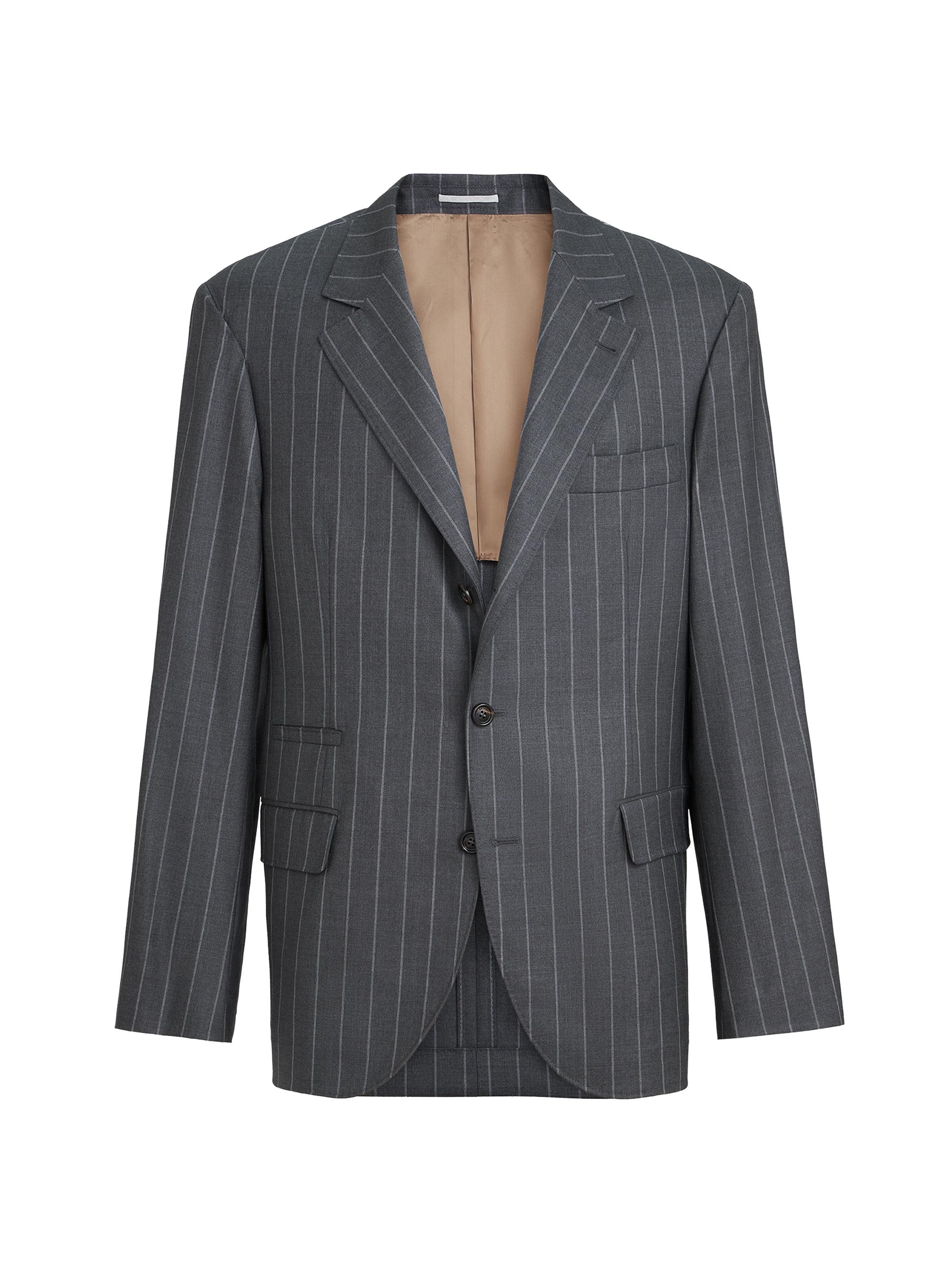 Brunello Cucinelli Men's Super 150s Virgin Wool Wide Chalk Stripe Batavia Blazer - Grey