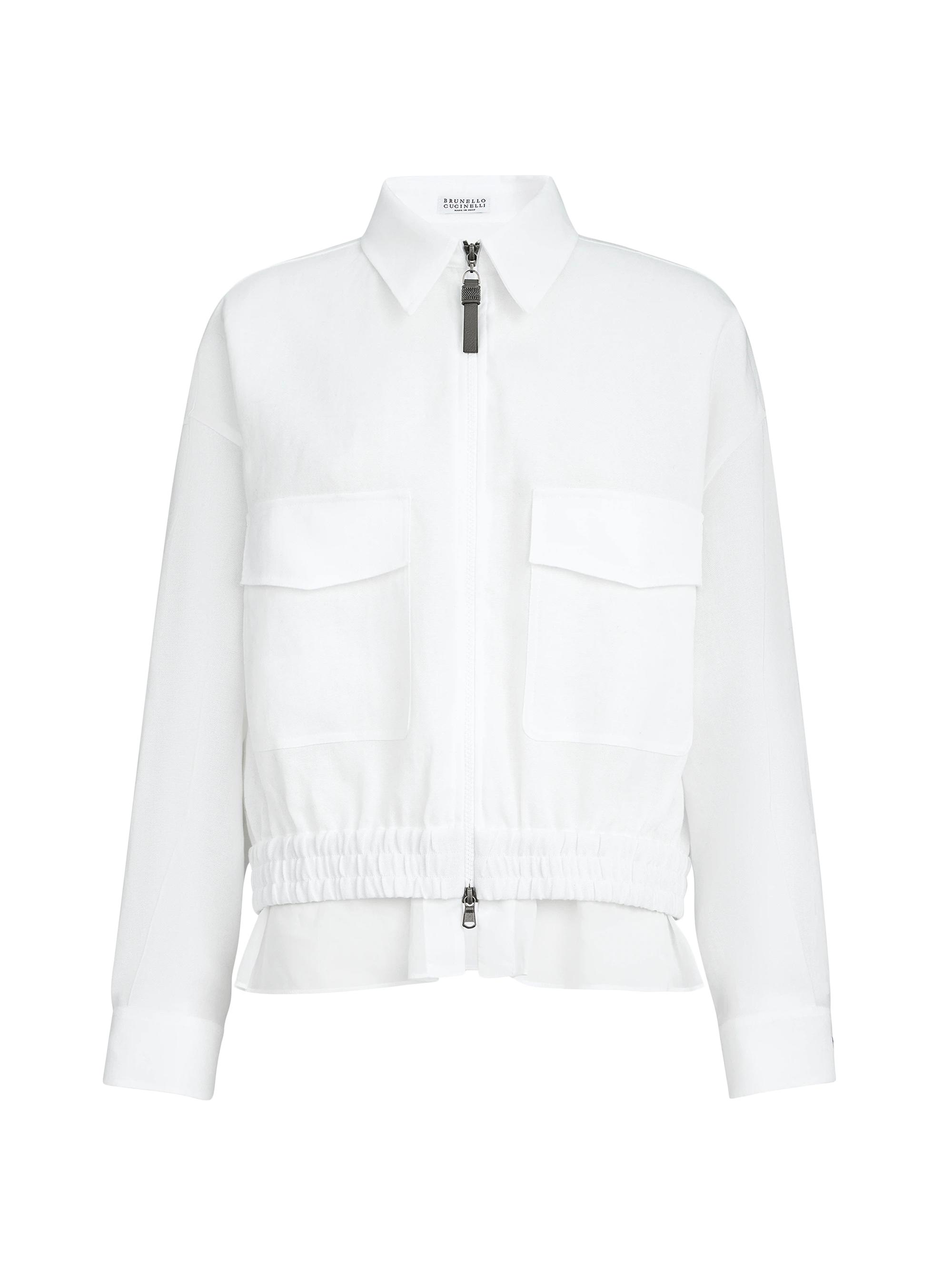 Brunello Cucinelli Women's Cotton Outerwear Jacket with Shiny Zipper Pull - White