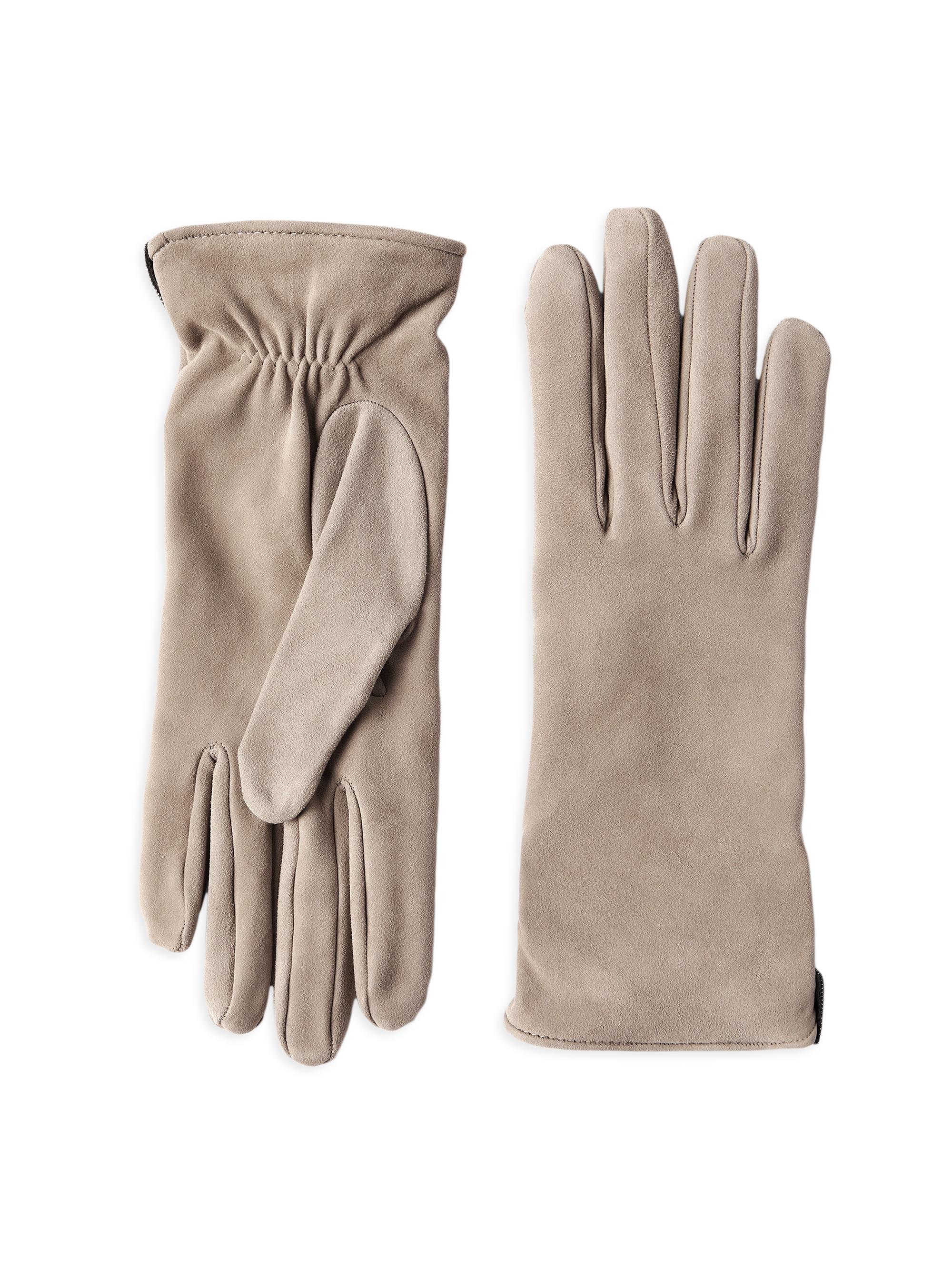 Brunello Cucinelli Women's Suede Gloves with Monili - Beige