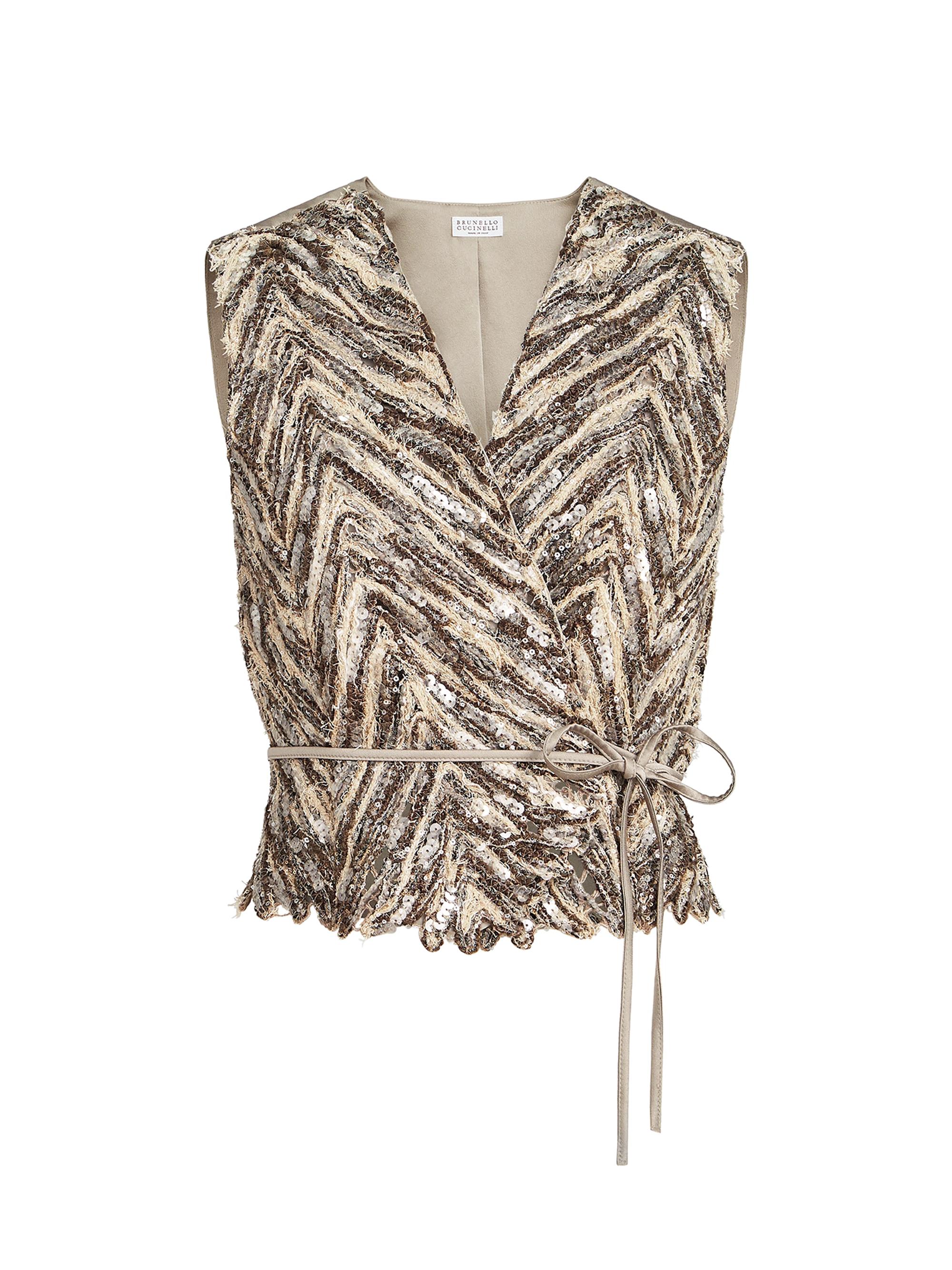 Brunello Cucinelli Women's Dazzling Chevron Embroidery Vest - Brown