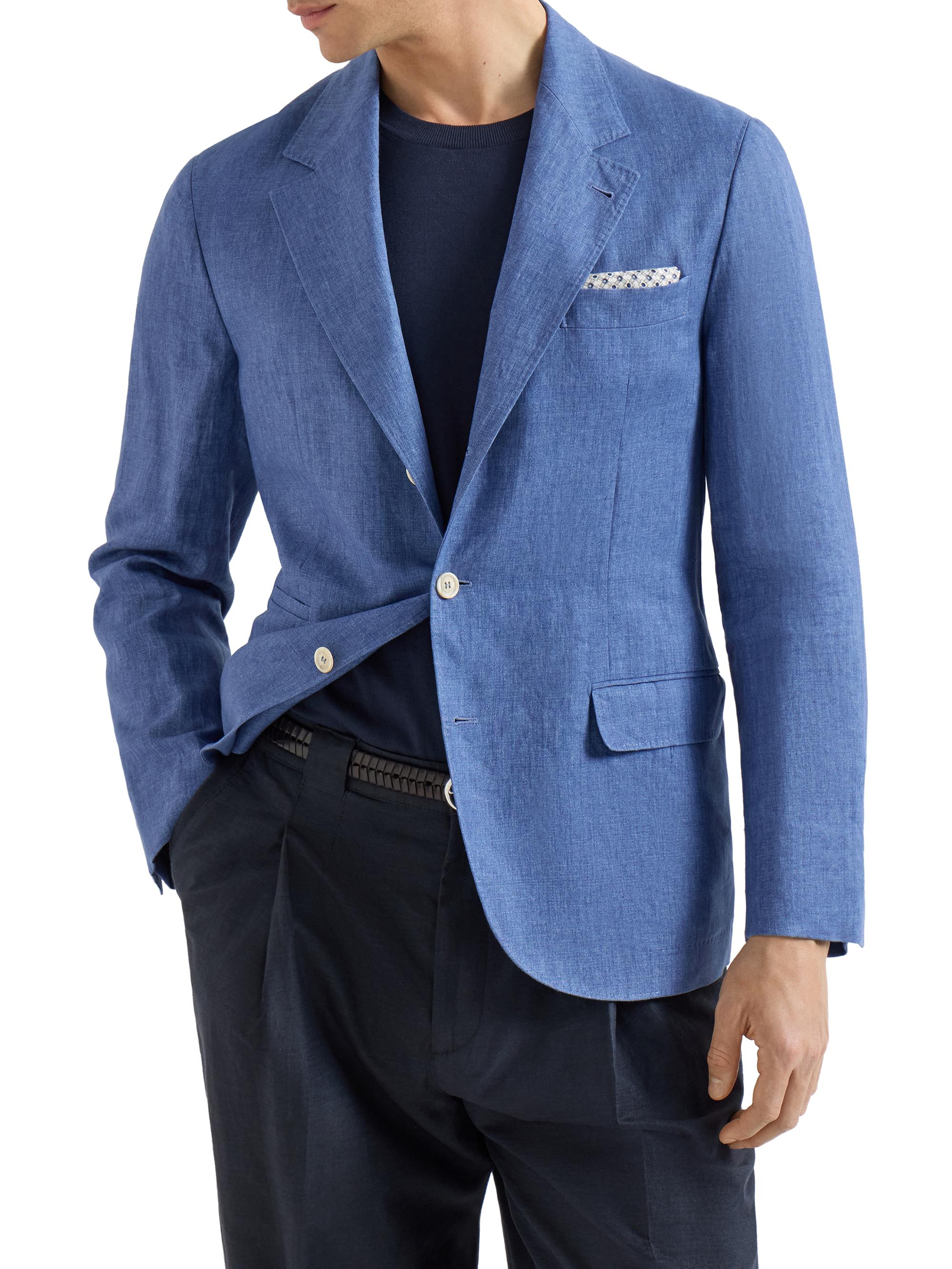 Brunello Cucinelli Men's Délavé Linen Deconstructed Blazer - Denim