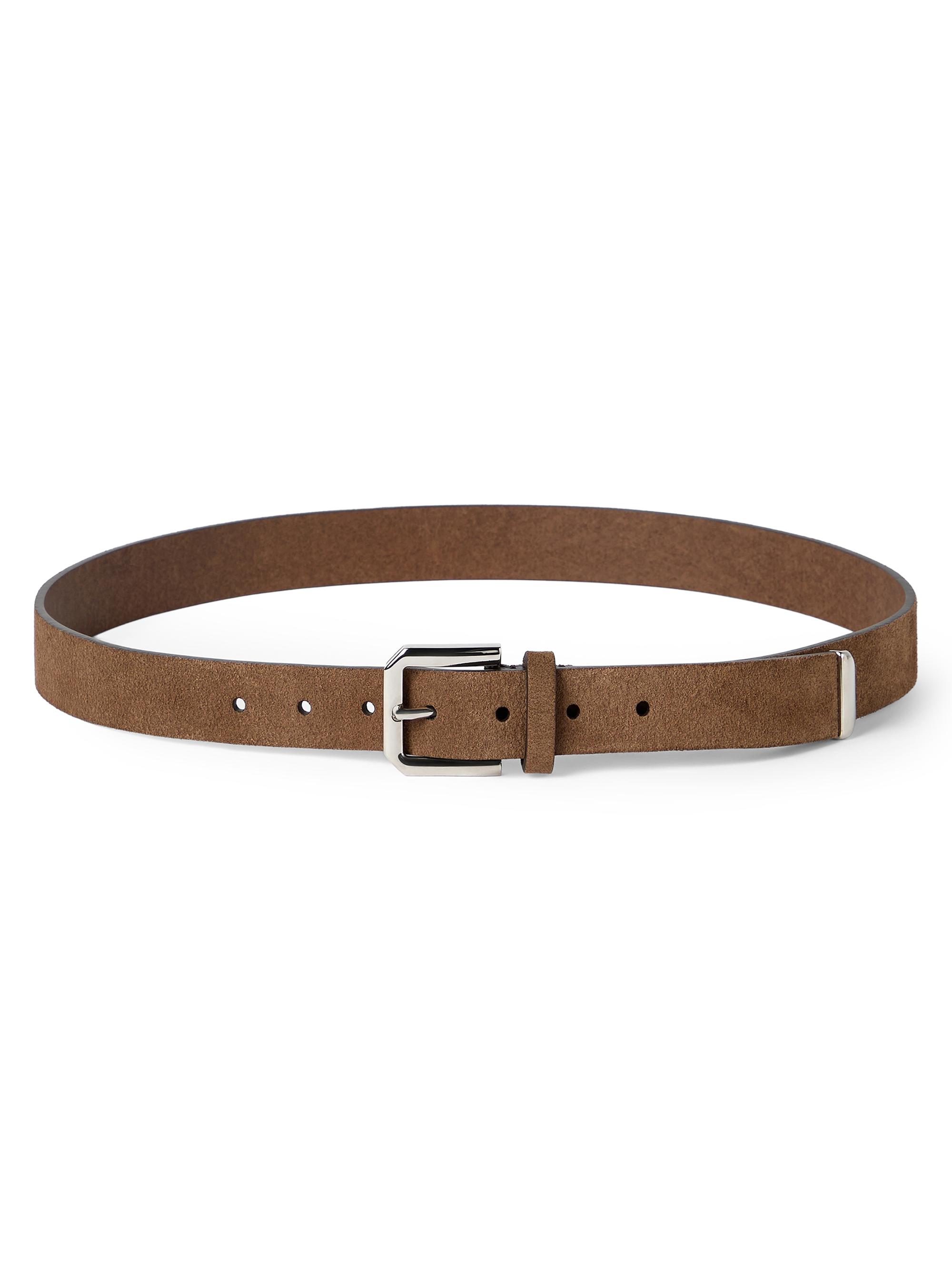 Brunello Cucinelli Men's Reversed Leather Belt with Square Buckle and Tip - Chestnut