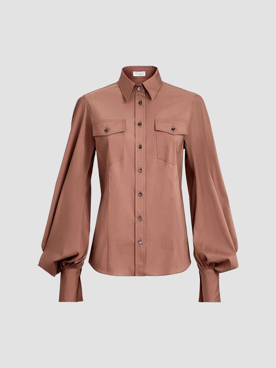Brunello Cucinelli Stretch Cotton Poplin Shirt with Monili | Saks
