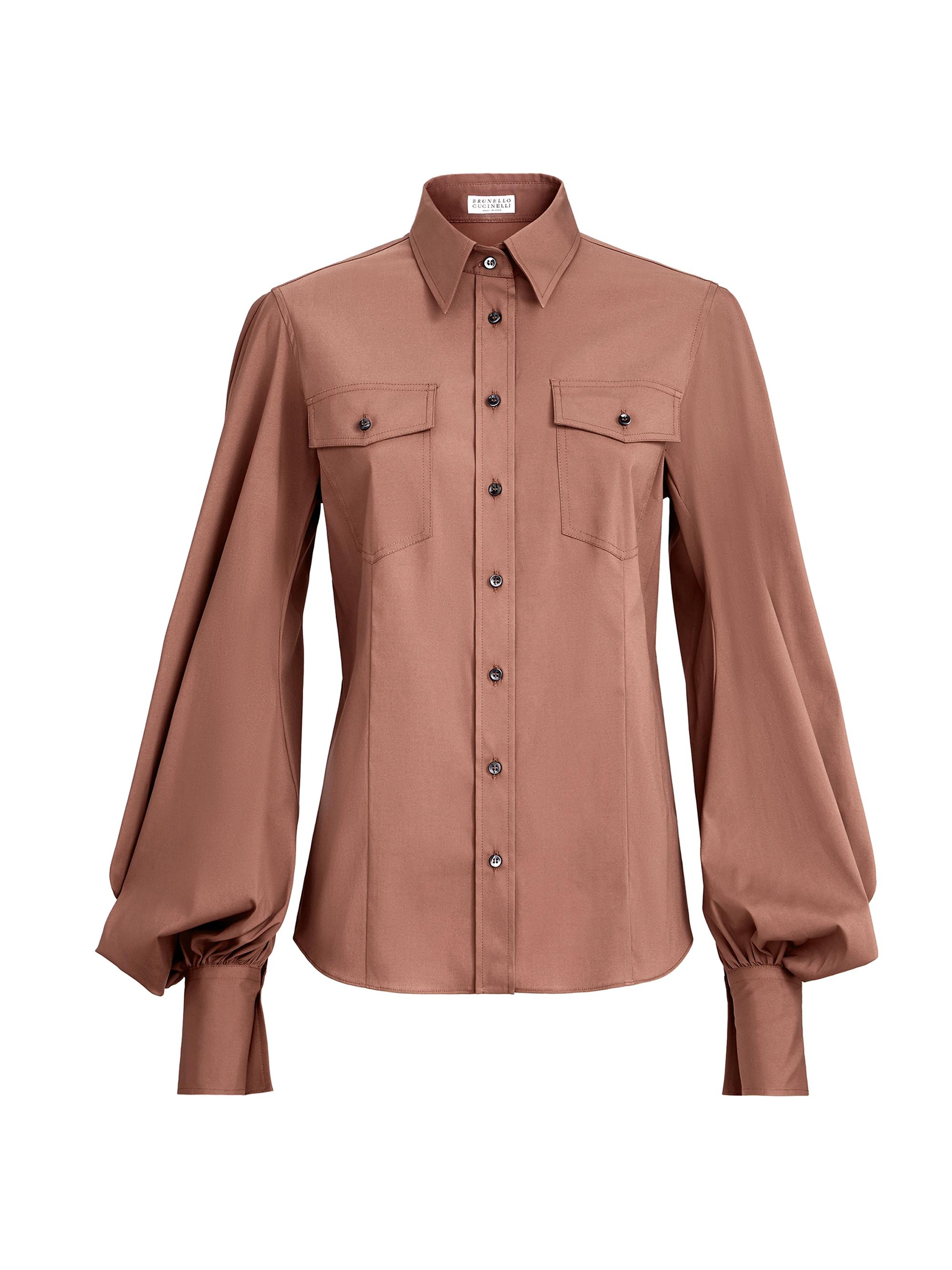 Brunello Cucinelli Women's Stretch Cotton Poplin Shirt with Monili - Red