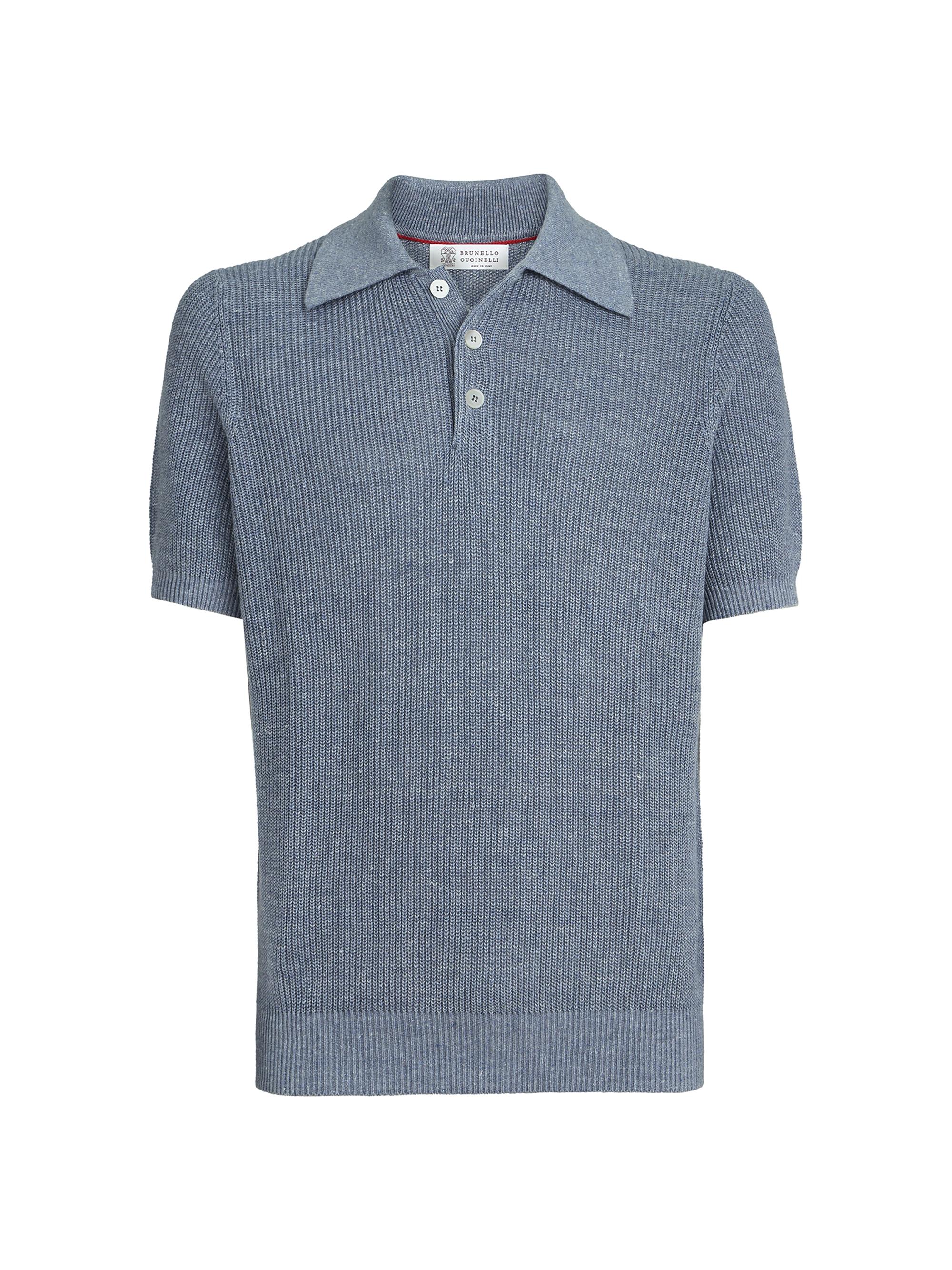 Brunello Cucinelli Cotton Textured Rib Lightweight Knit Polo Shirt