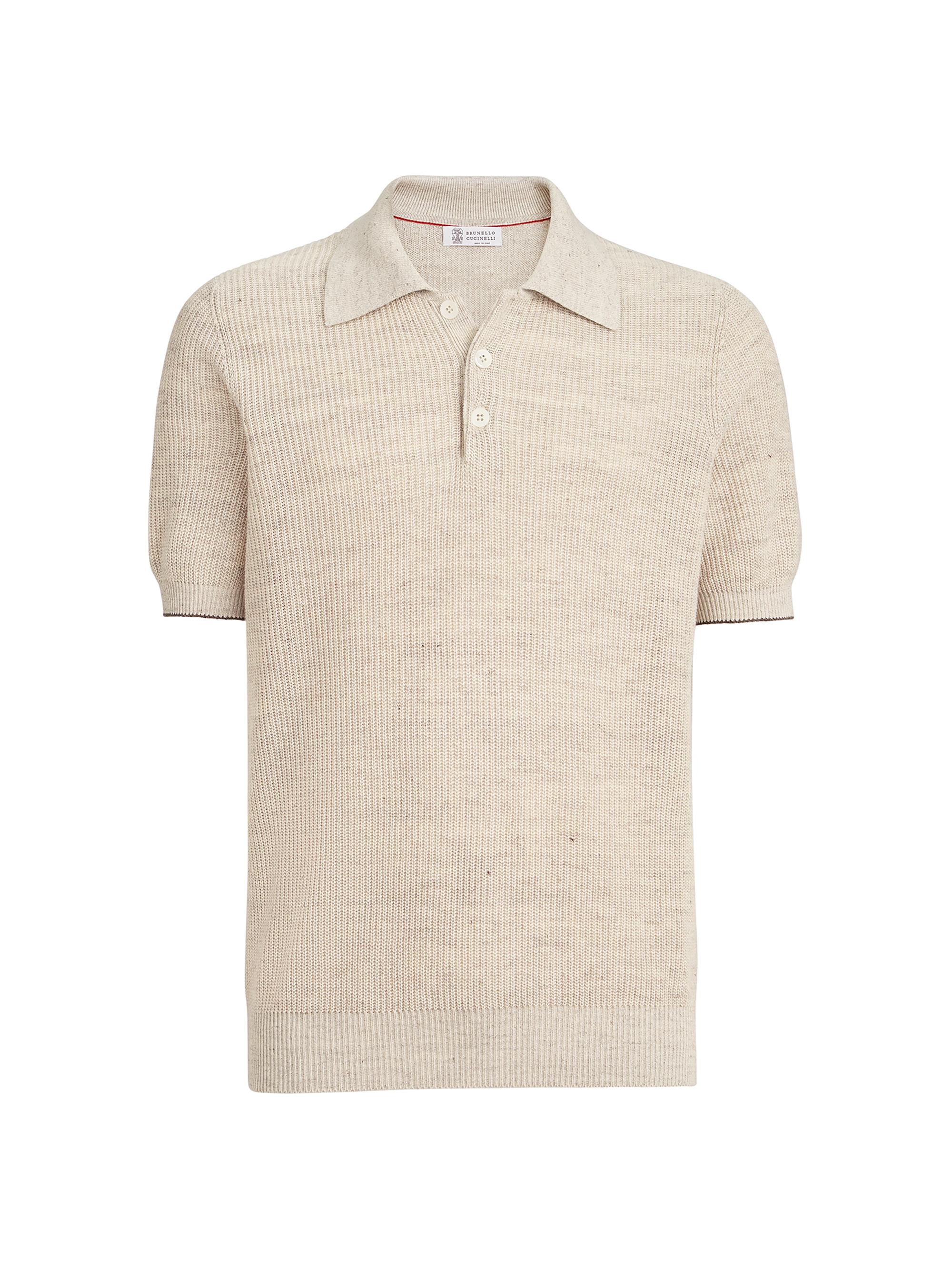 Brunello Cucinelli Men's Linen and Cotton Half English Rib Knit Polo Shirt - Yuta