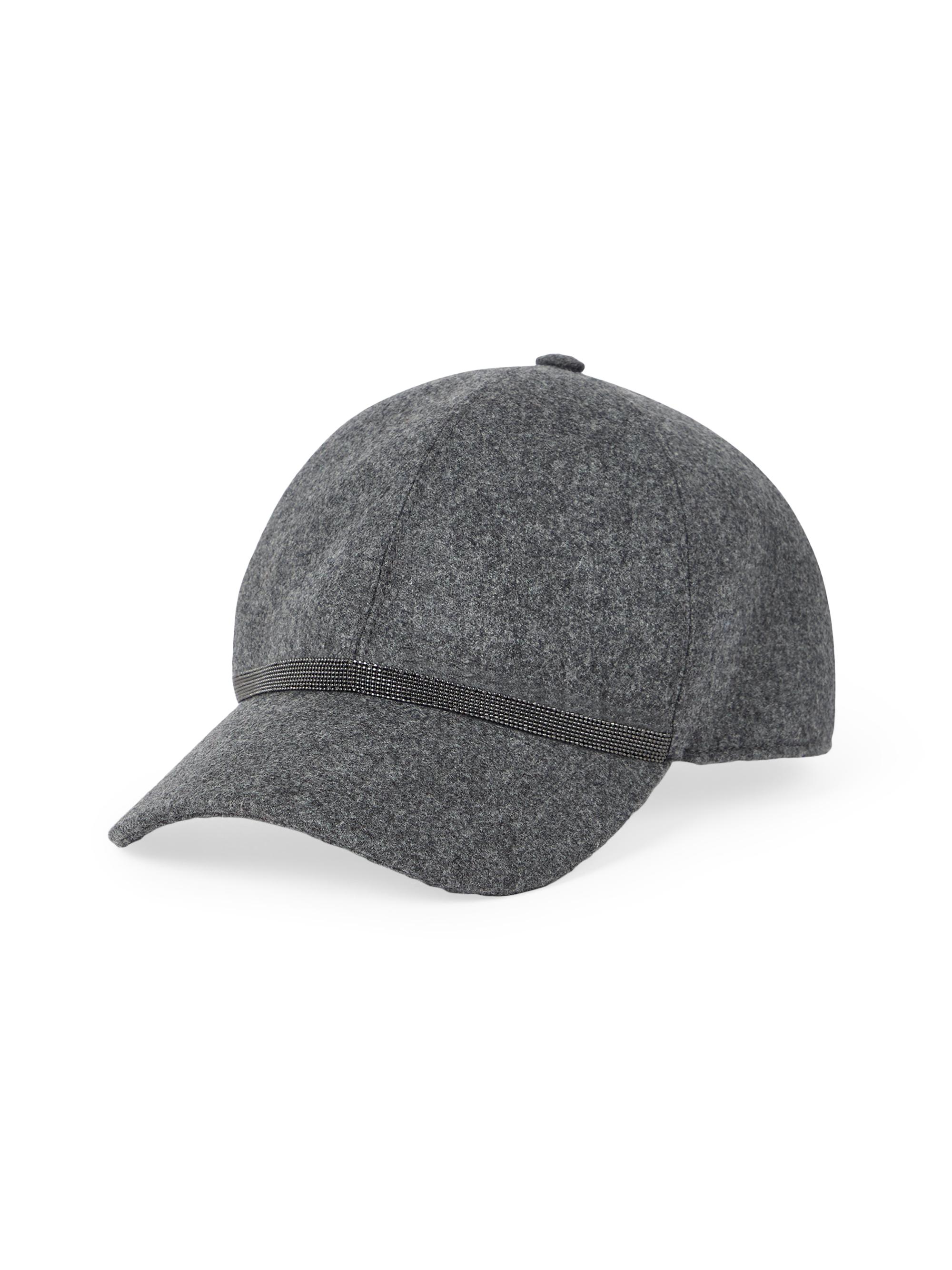 Brunello Cucinelli Women's Virgin Wool and Cashmere Flannel Baseball Cap with Shiny Band - Dark Grey