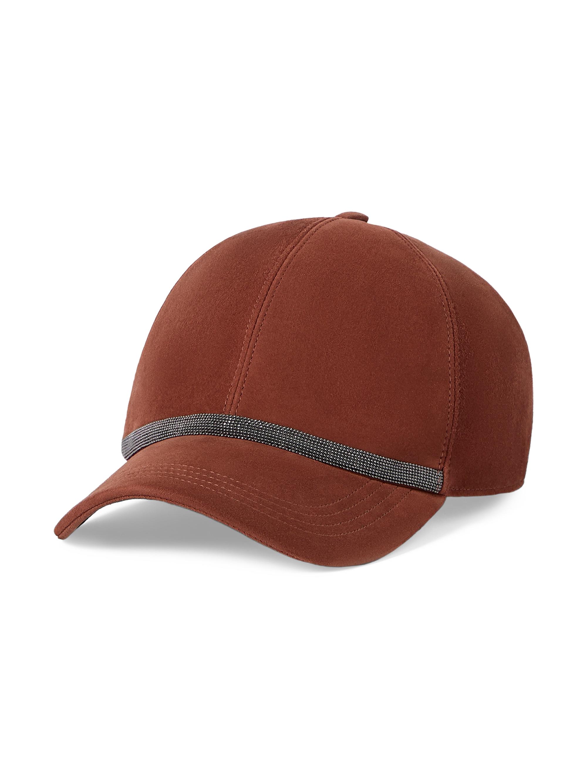 Brunello Cucinelli Women's Suede Baseball Cap with Shiny Band - Red | Thumbnail 4