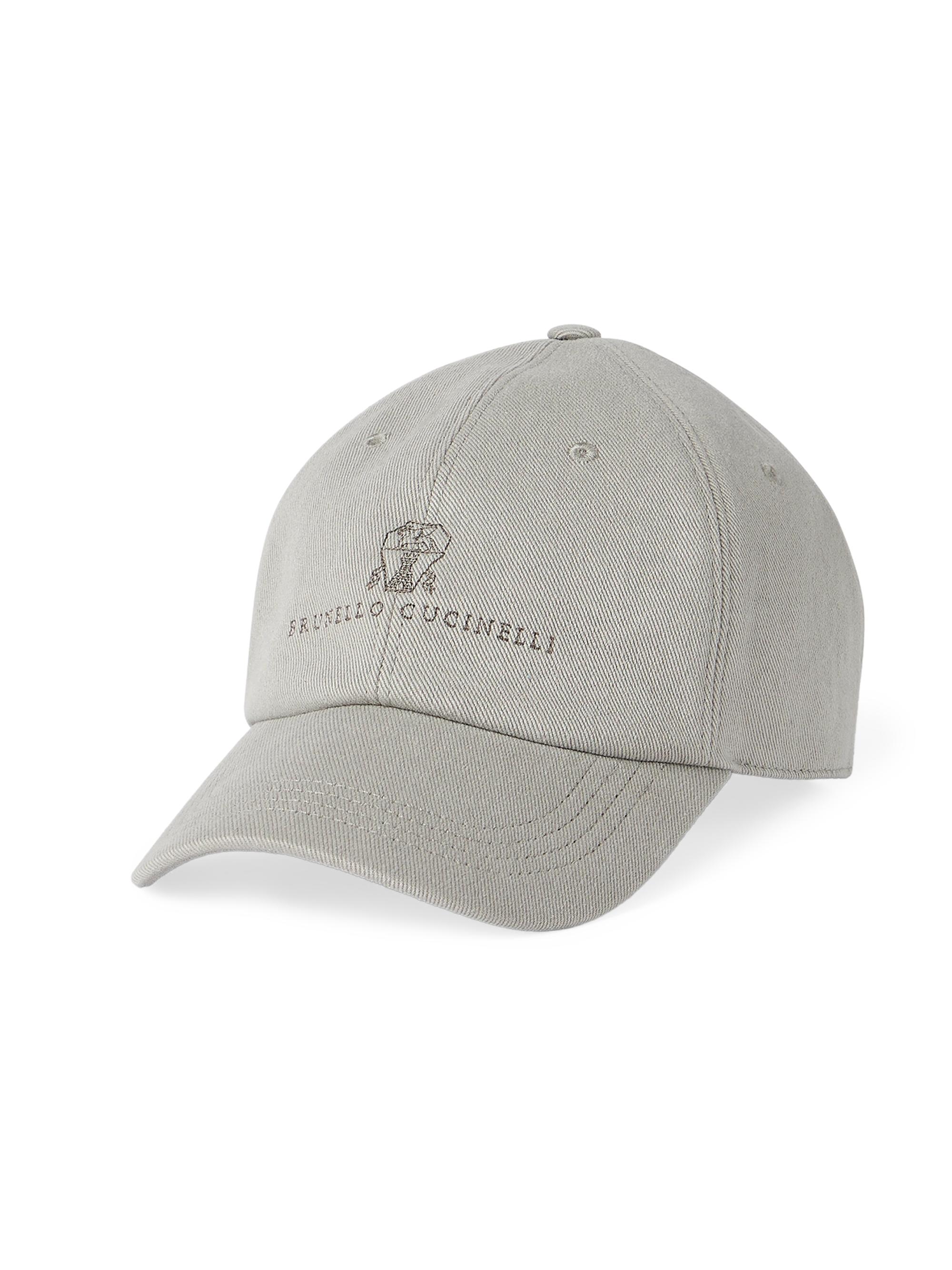 Brunello Cucinelli Men's Garment Dyed Baseball Cap in Denim - Khaki