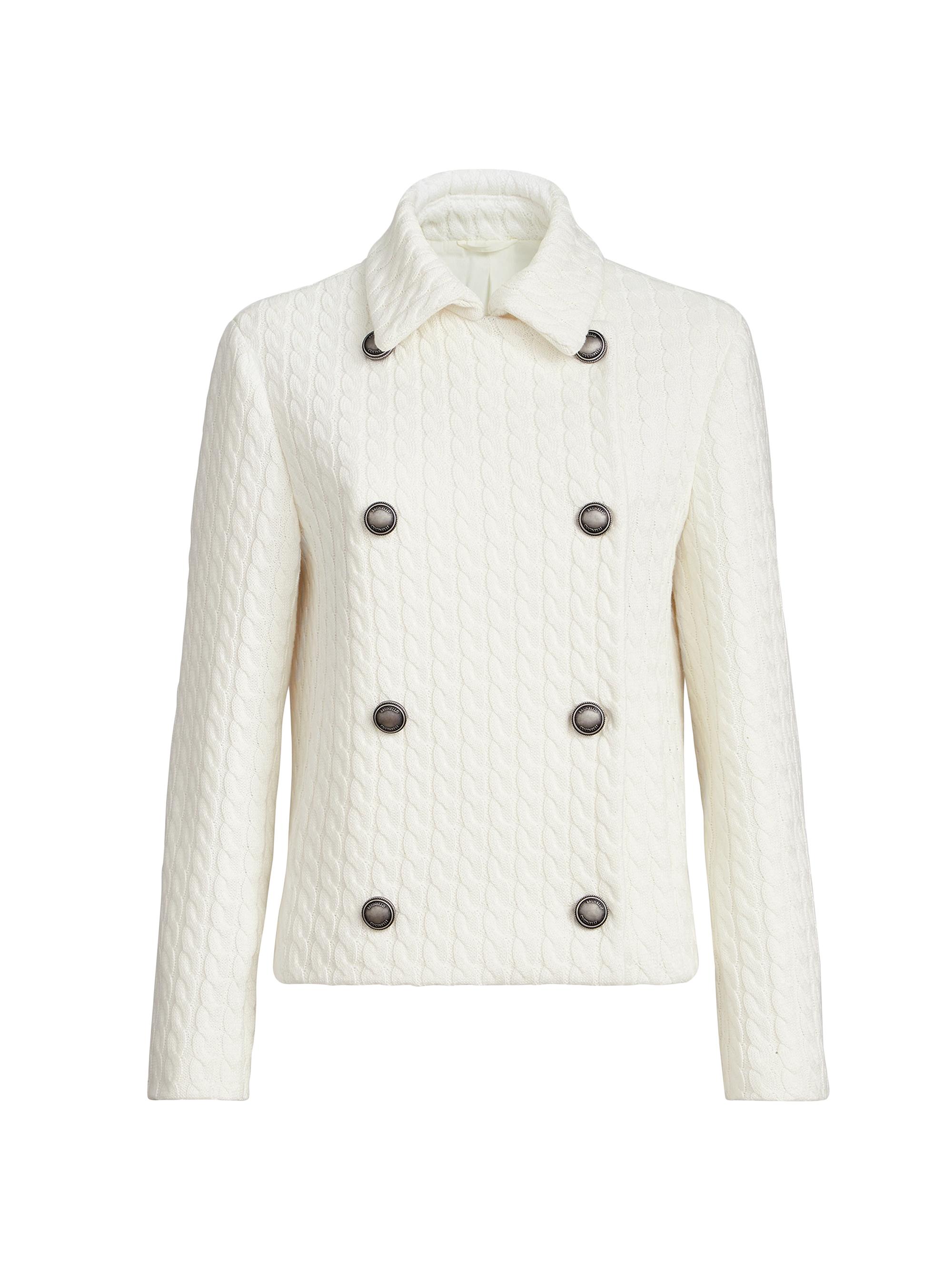 Brunello Cucinelli Women's Cotton Cable Knit Blazer with Monili - White