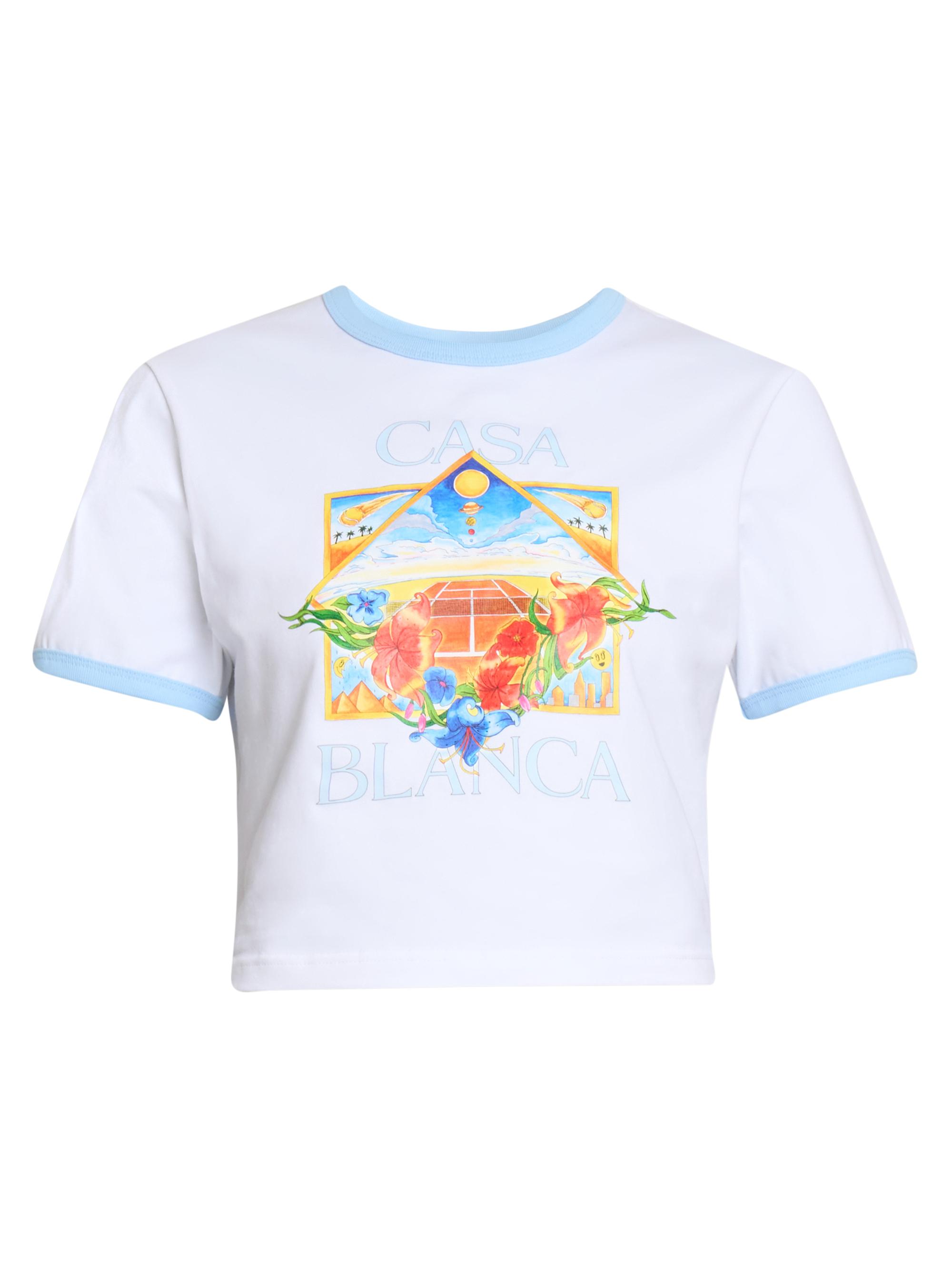 Casablanca Women's Ringer Baby Logo Stretch-Cotton T-Shirt - Tennis Landscape