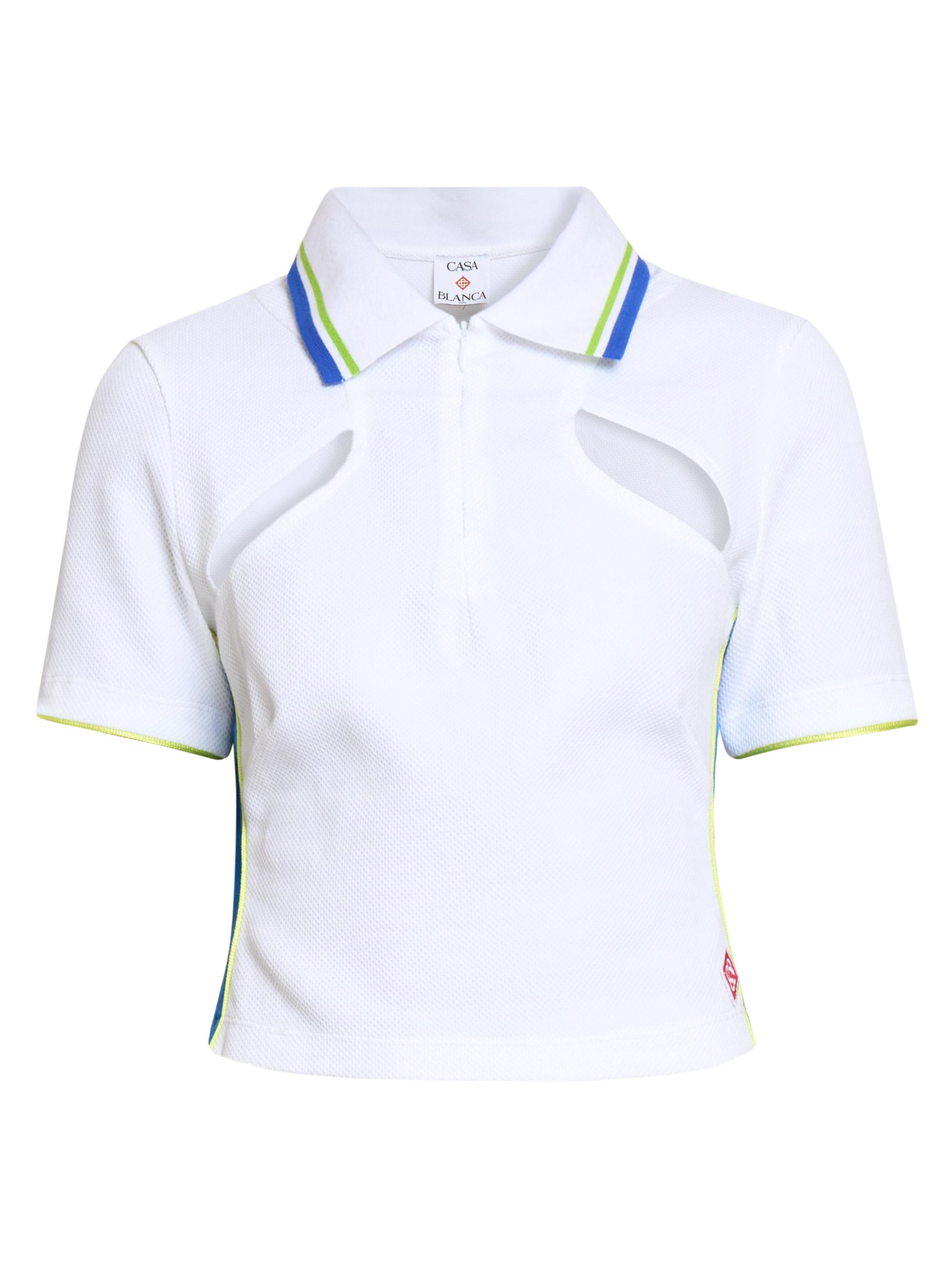 Casablanca Women's Pique Cut-Out Polo Top - White And Blue