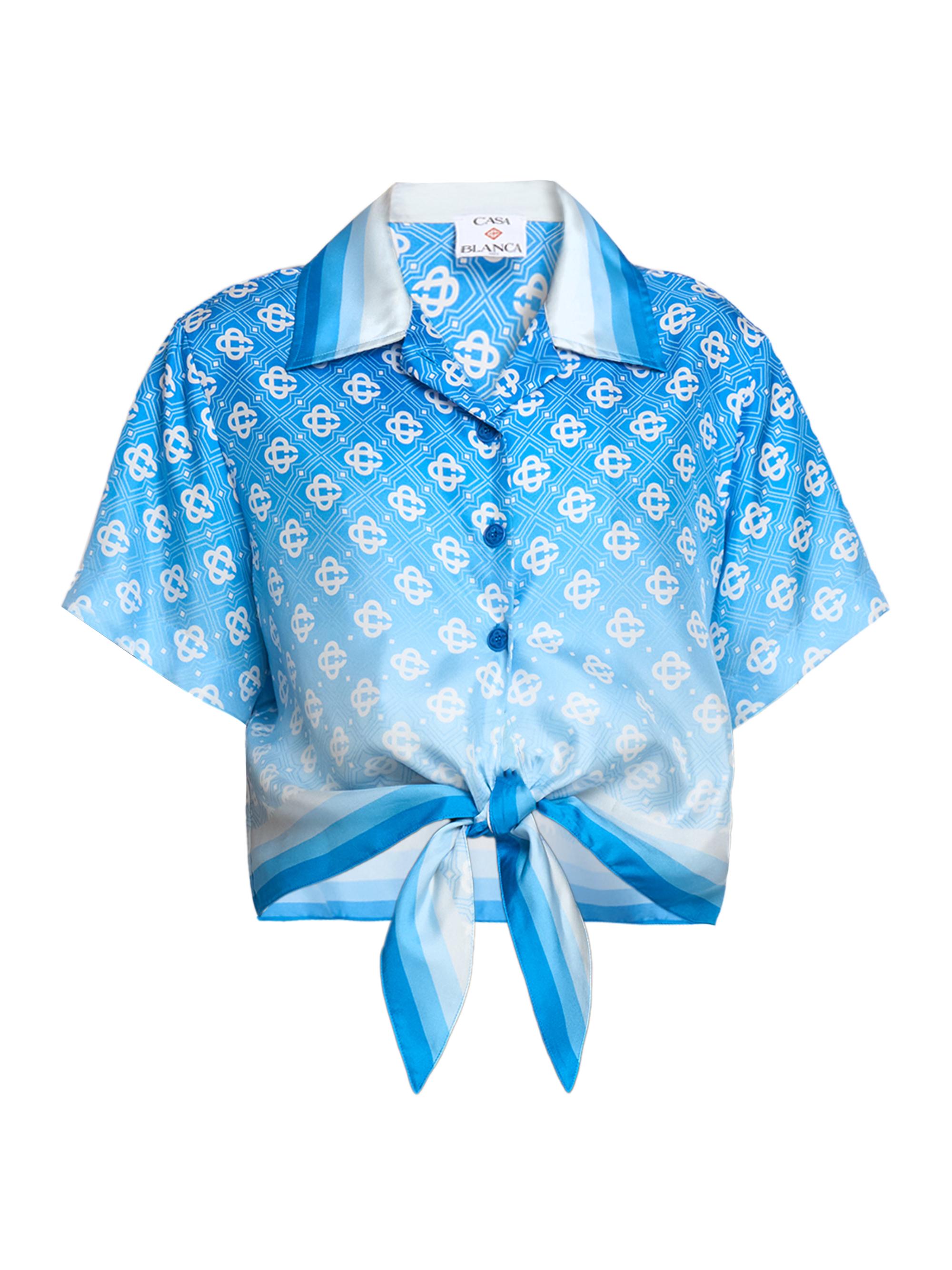 Casablanca Women's Logo Silk Knotted Crop Shirt - Gradient Diamond Monogram