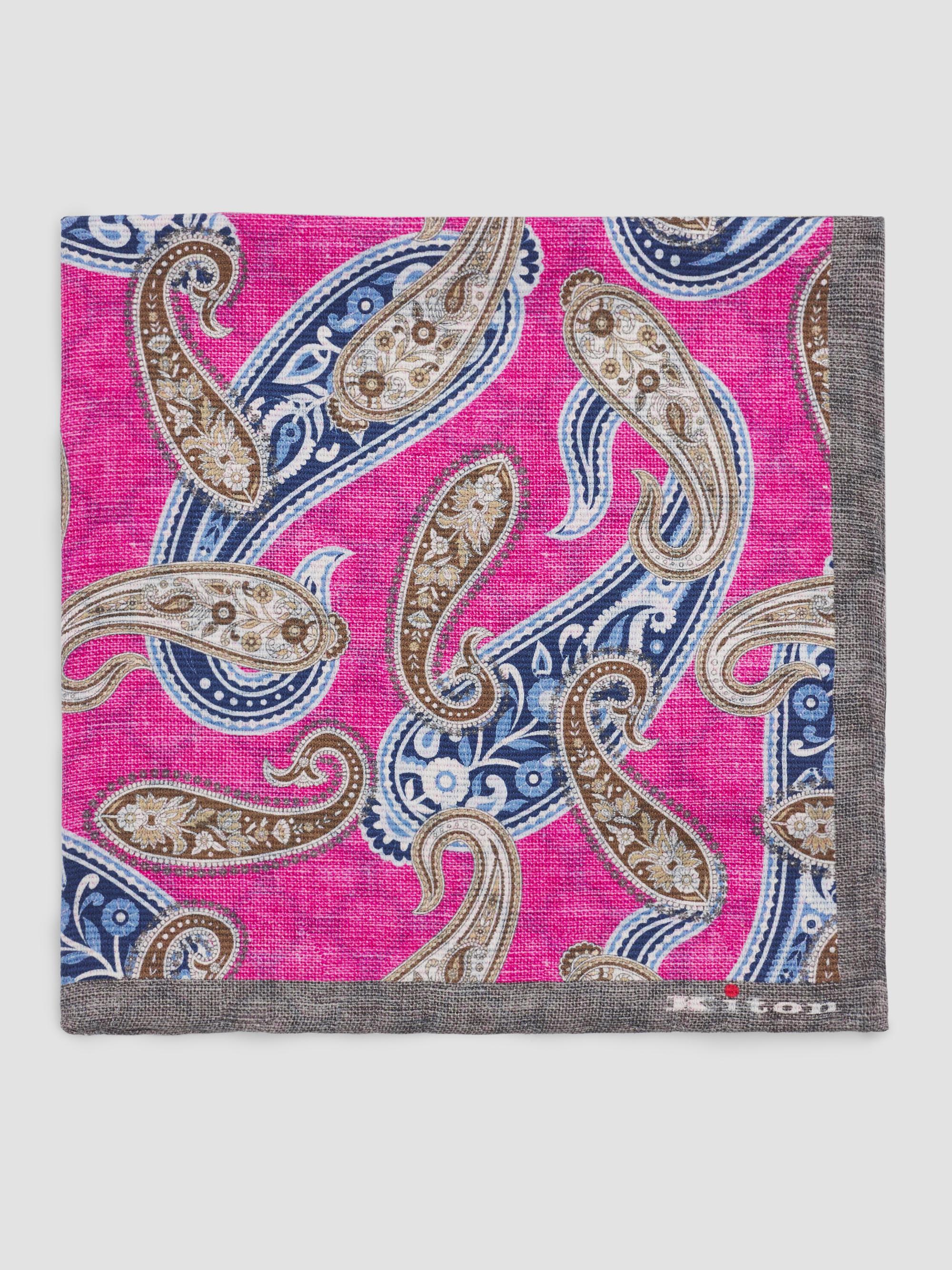 Kiton Men's Silk Pocket Square - Pink Navy | Thumbnail 3