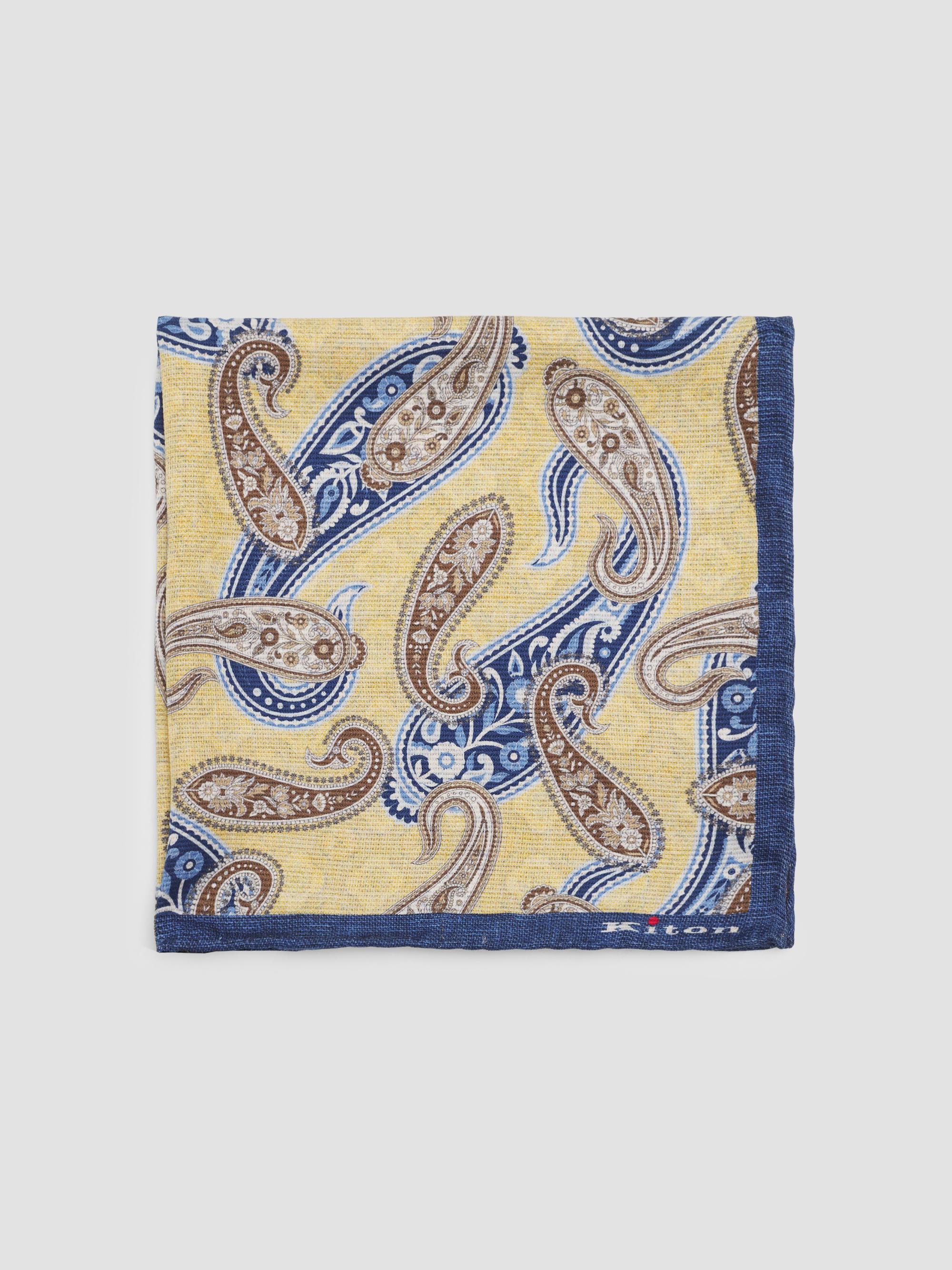 Kiton Men's Silk Pocket Square - Yellow Blue | Thumbnail 3