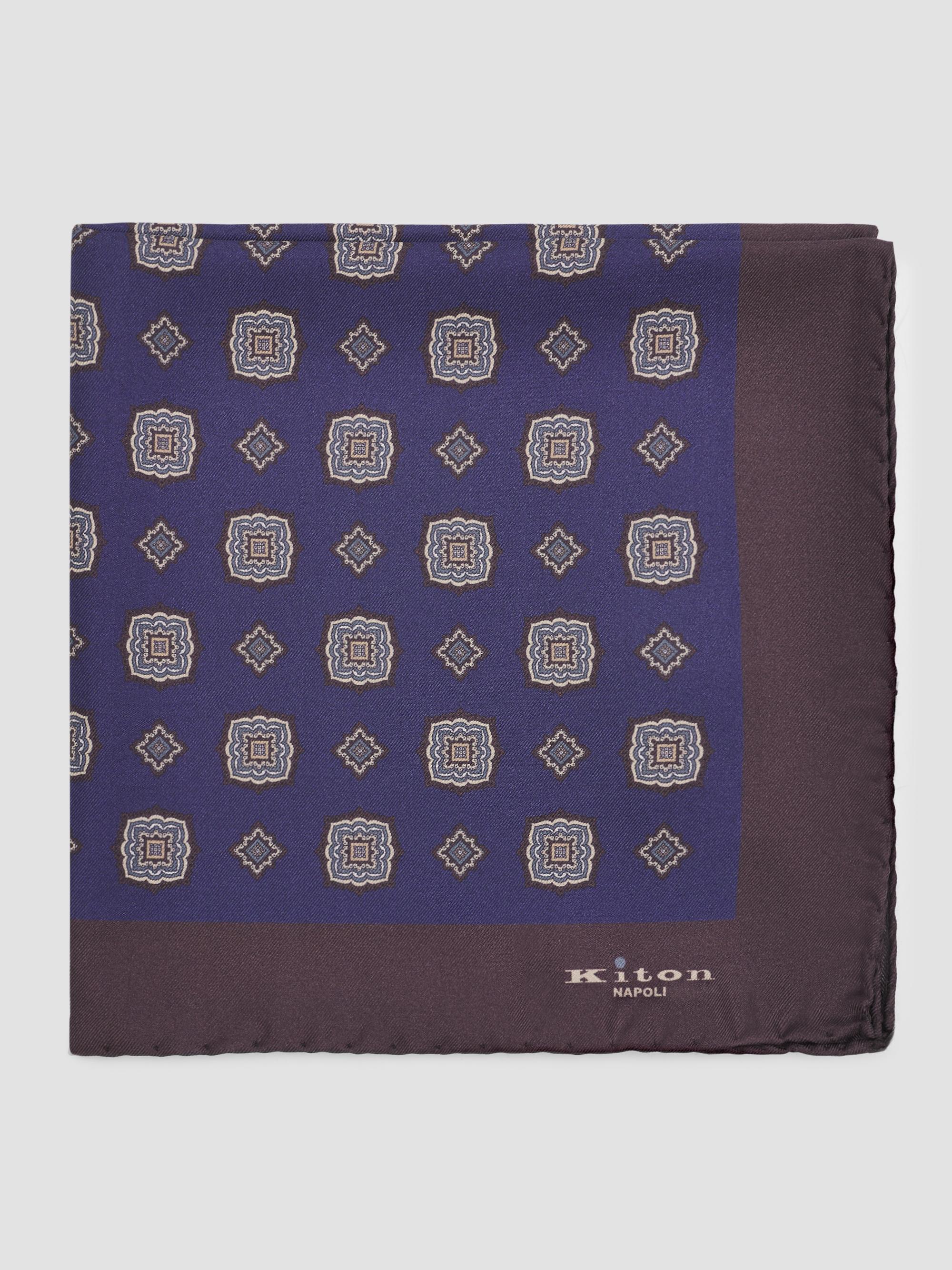 Kiton Men's Silk Pocket Square - Dark Brown Navy | Thumbnail 3