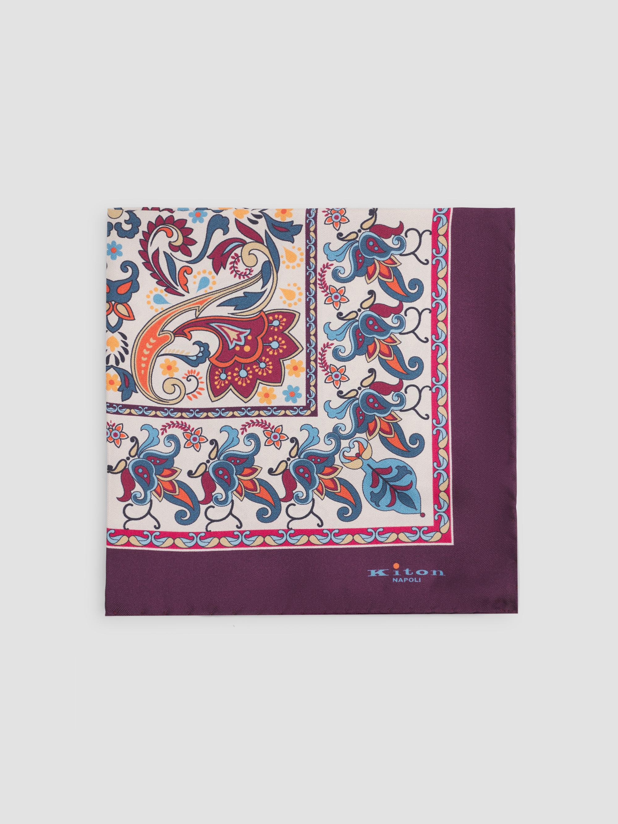 Kiton Men's Silk Multicolor Paisley Pocket Square - Dark Red | Thumbnail 3