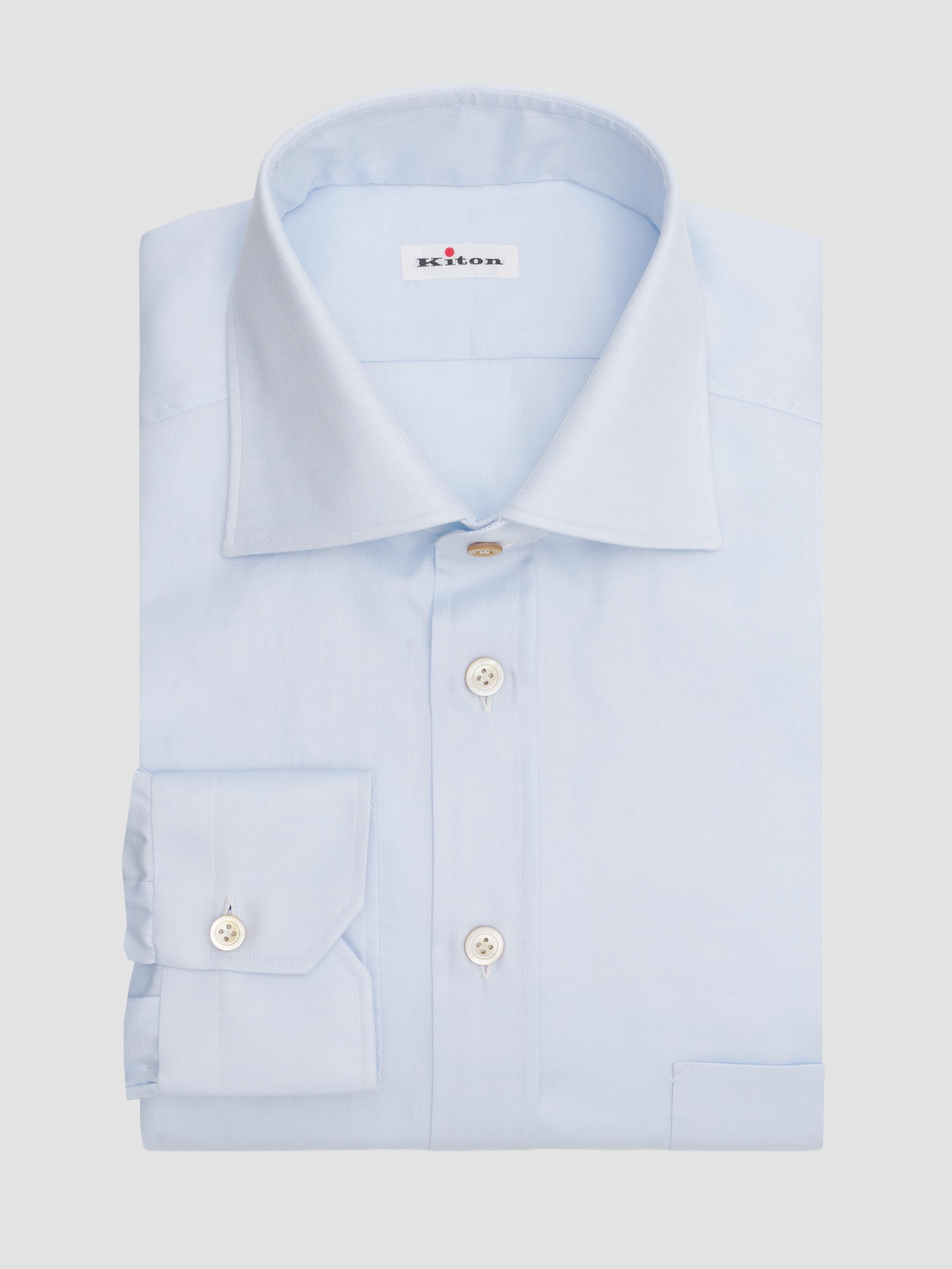 Kiton Men's Cotton Button-Front Shirt - Sky Blue | Thumbnail 3