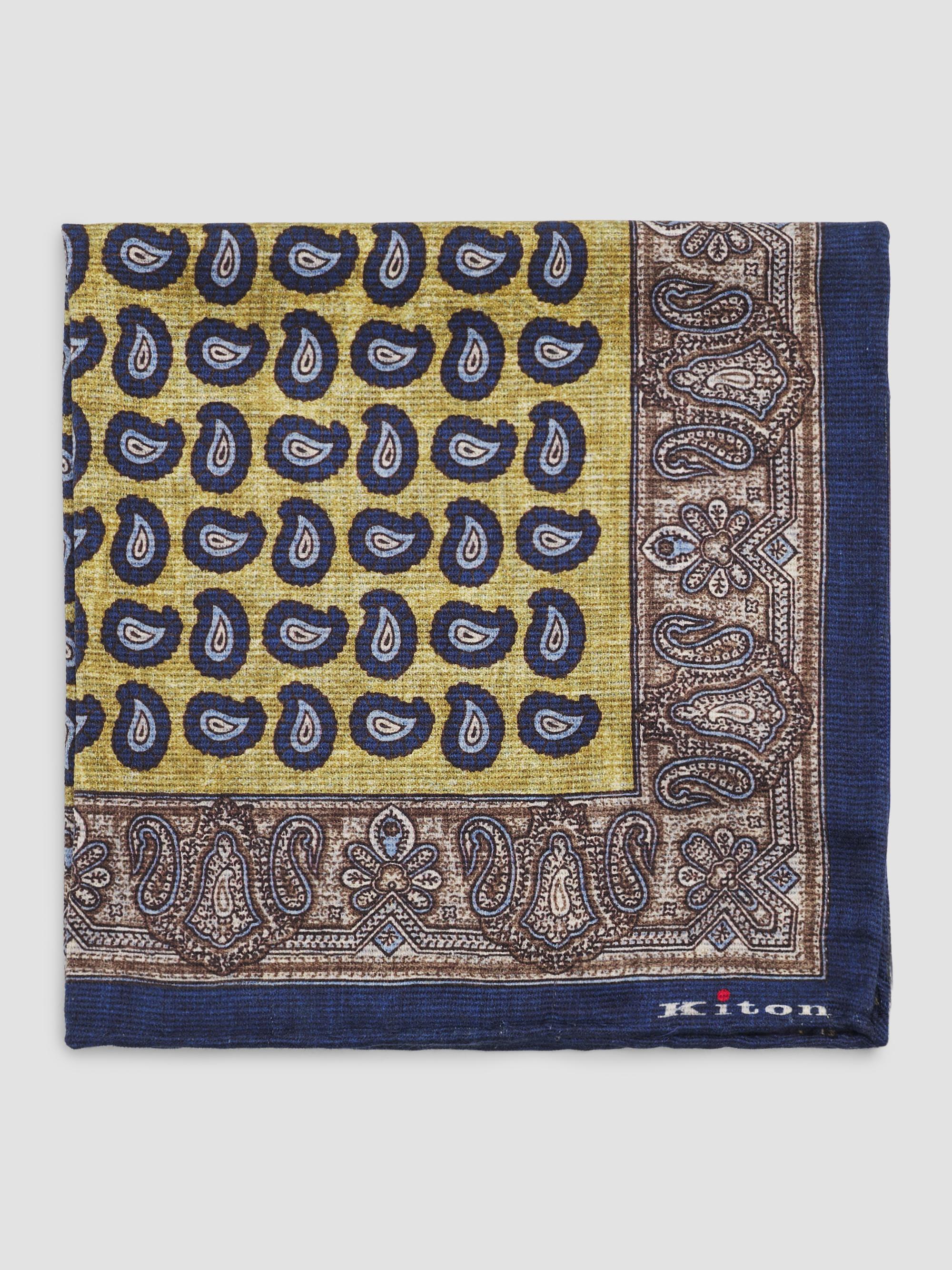 Kiton Men's Silk Pocket Square - Navy Yellow | Thumbnail 3