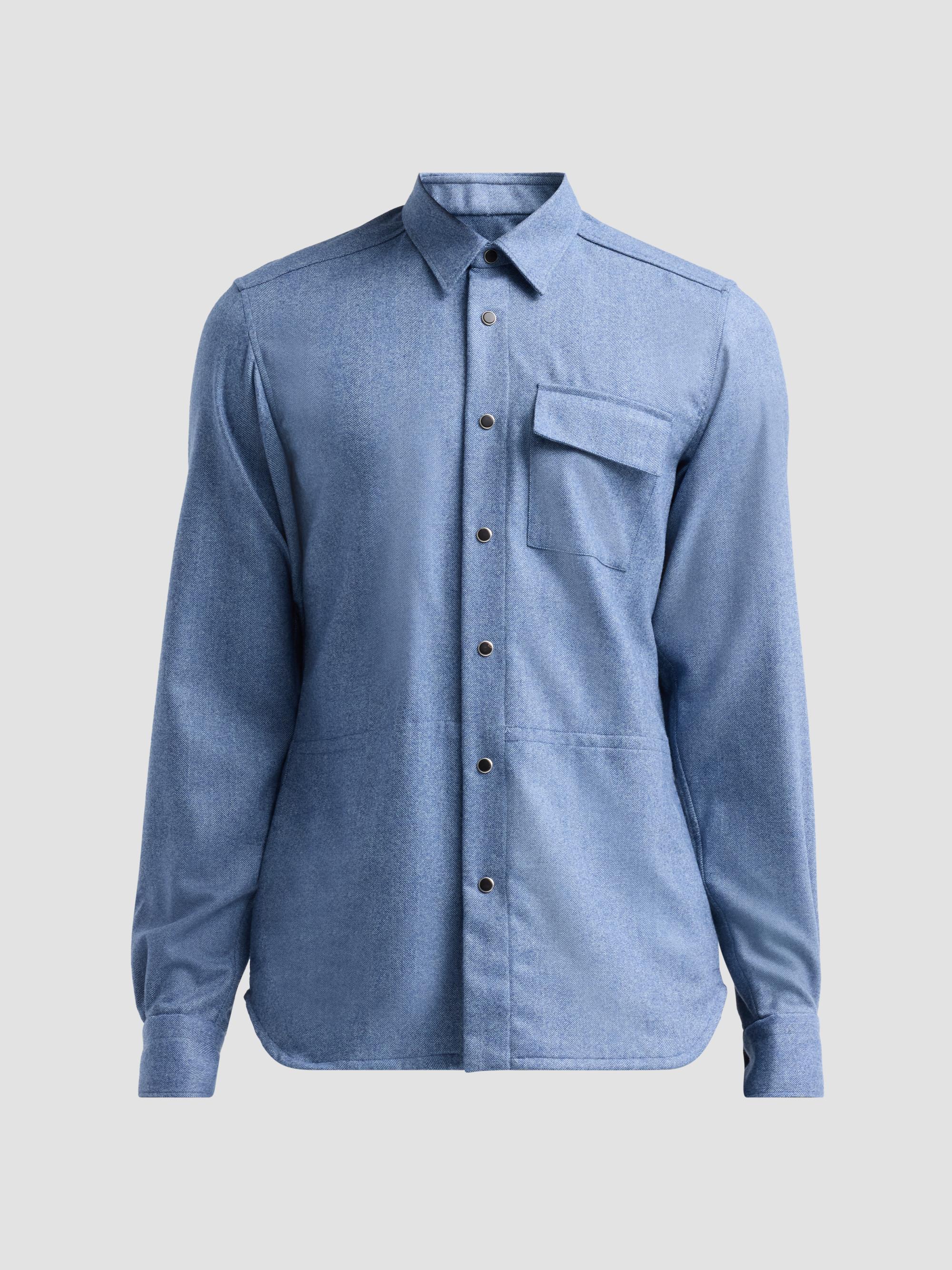 Kiton Men's Buba Virgin Wool & Cashmere Snap-Front Shirt - Blue