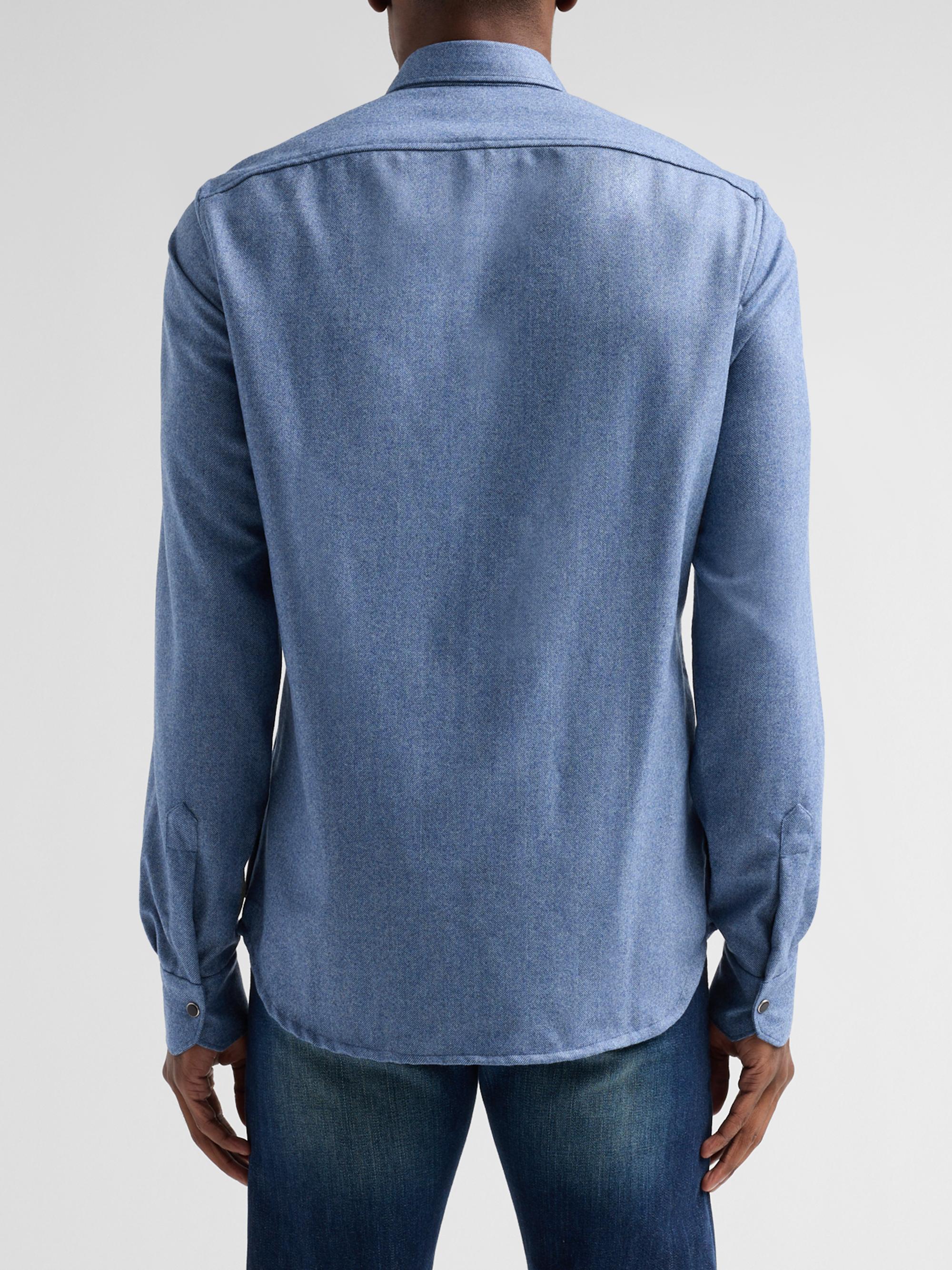Kiton Men's Buba Virgin Wool & Cashmere Snap-Front Shirt - Blue | Thumbnail 3