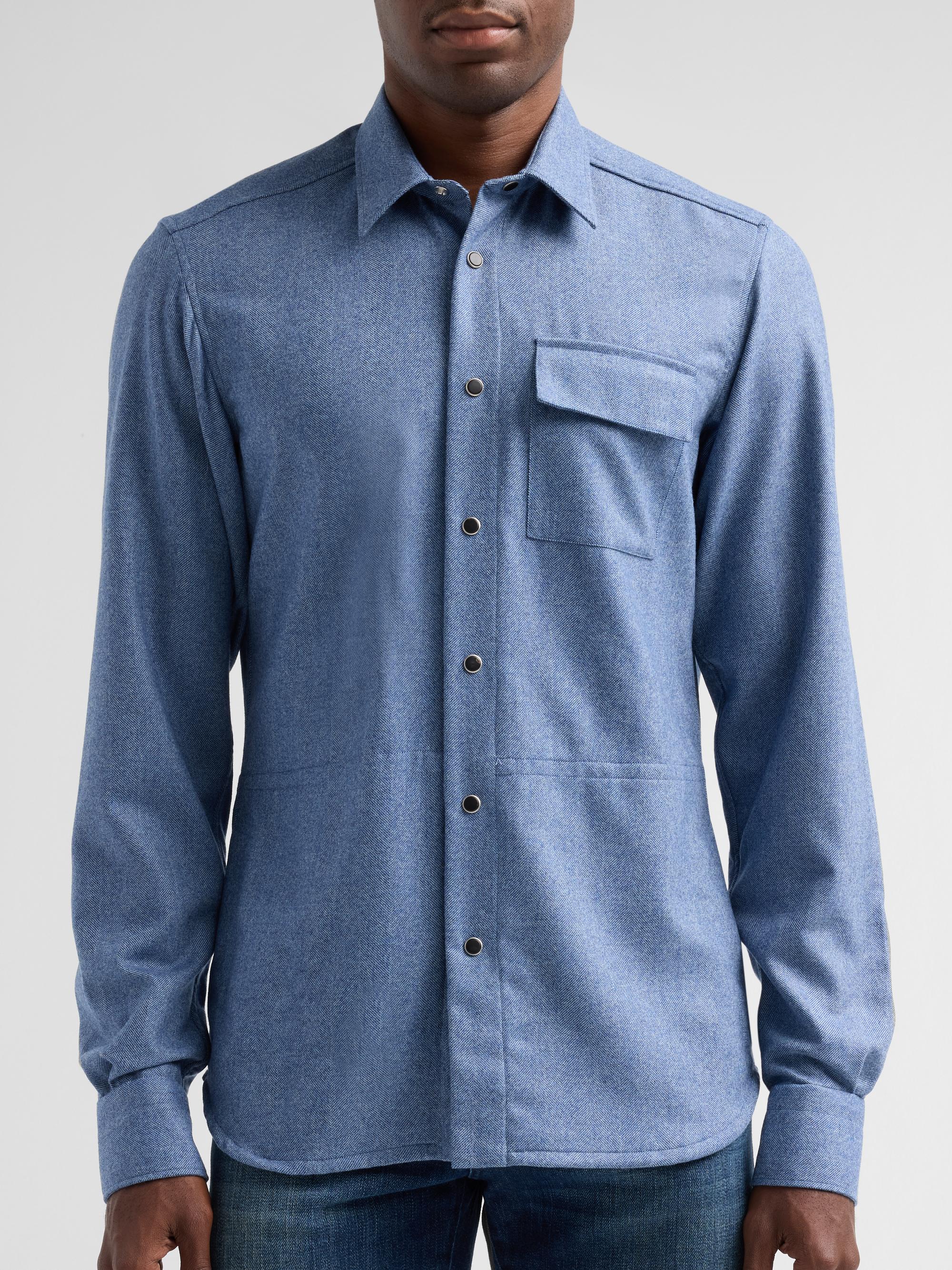 Kiton Men's Buba Virgin Wool & Cashmere Snap-Front Shirt - Blue | Thumbnail 5