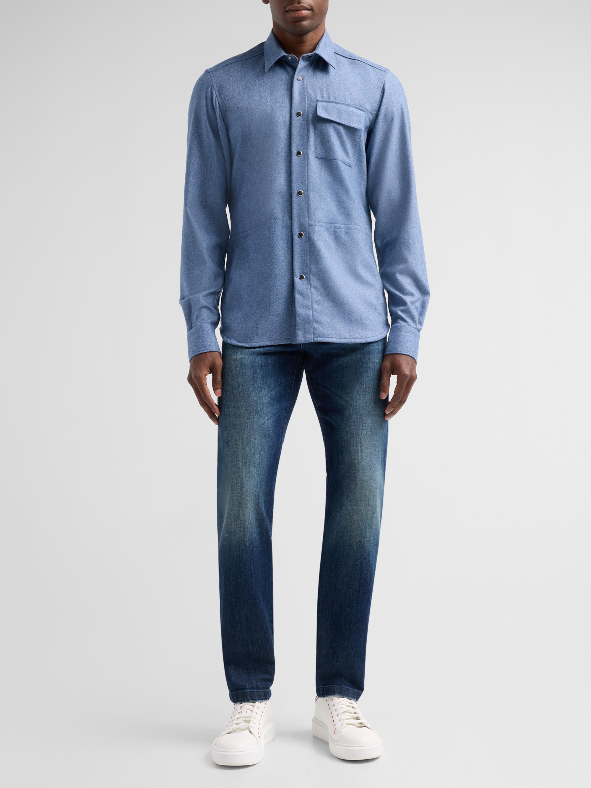 Kiton Men's Buba Virgin Wool & Cashmere Snap-Front Shirt - Blue | Thumbnail 2