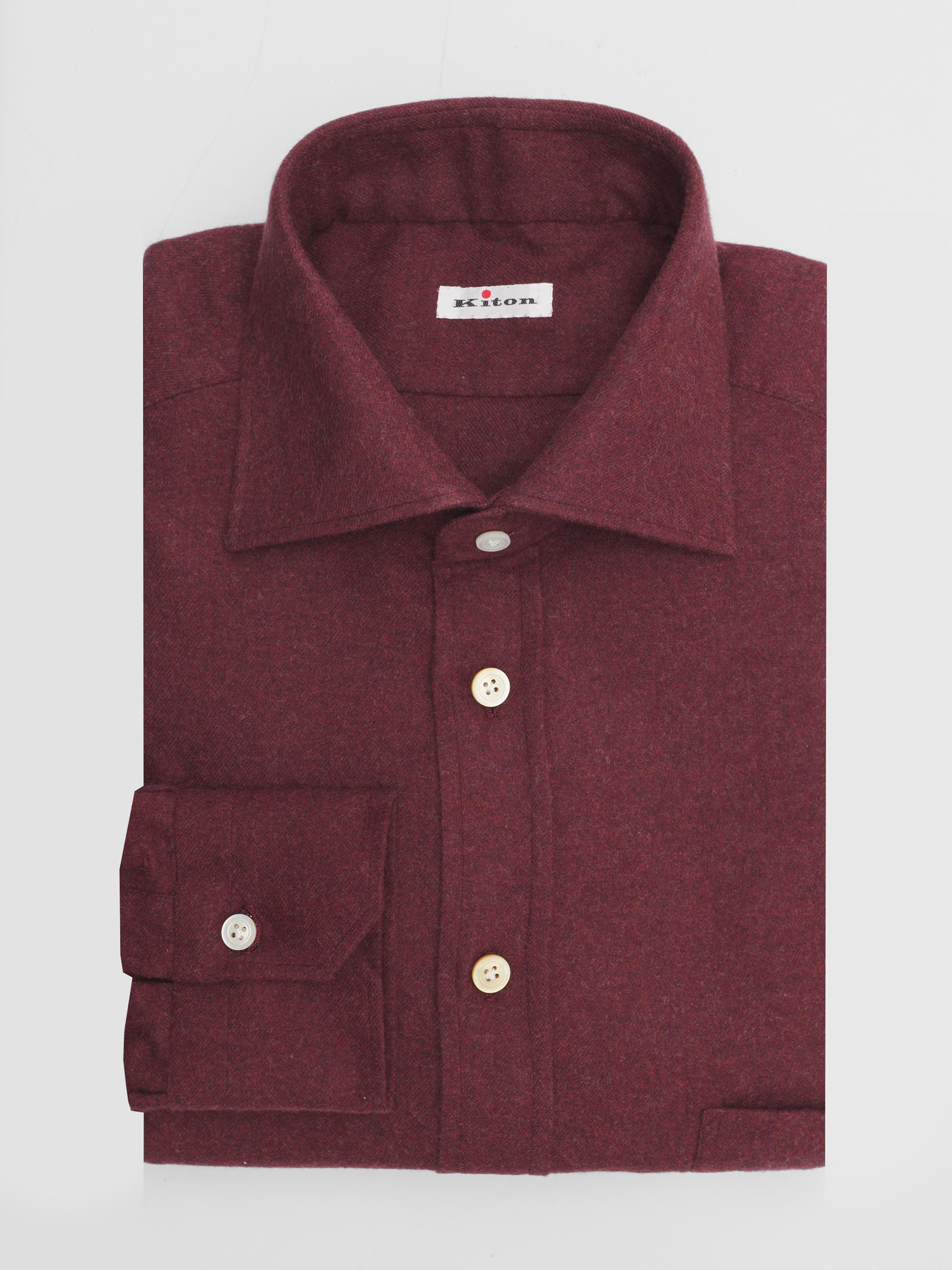 Kiton Men's Cotton Flannel Classic-Fit Dress Shirt - Bordeaux