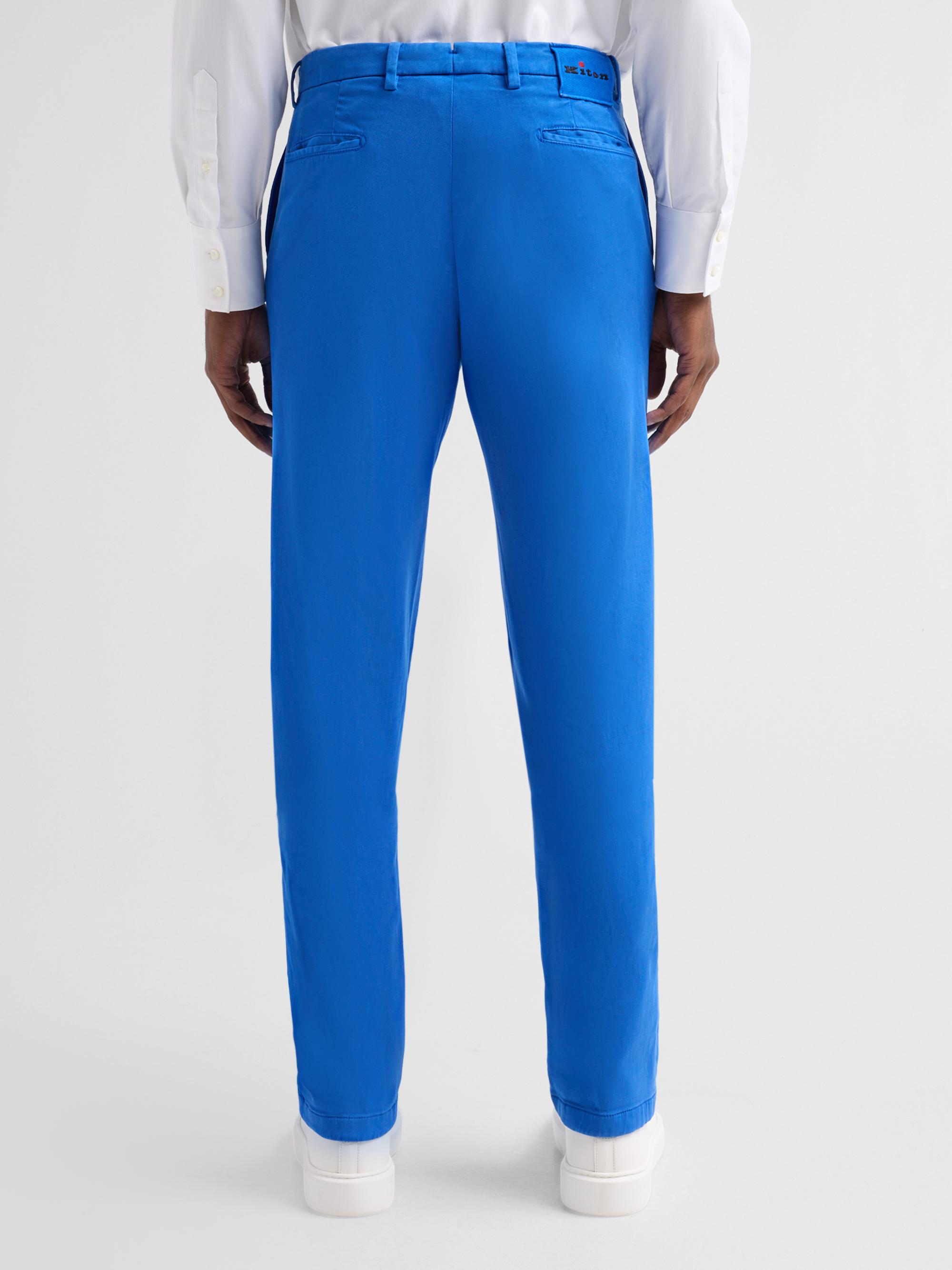 Kiton Men's Stretch Tapered Leg Flat-Front Trousers - Corn Flower Blue | Thumbnail 3