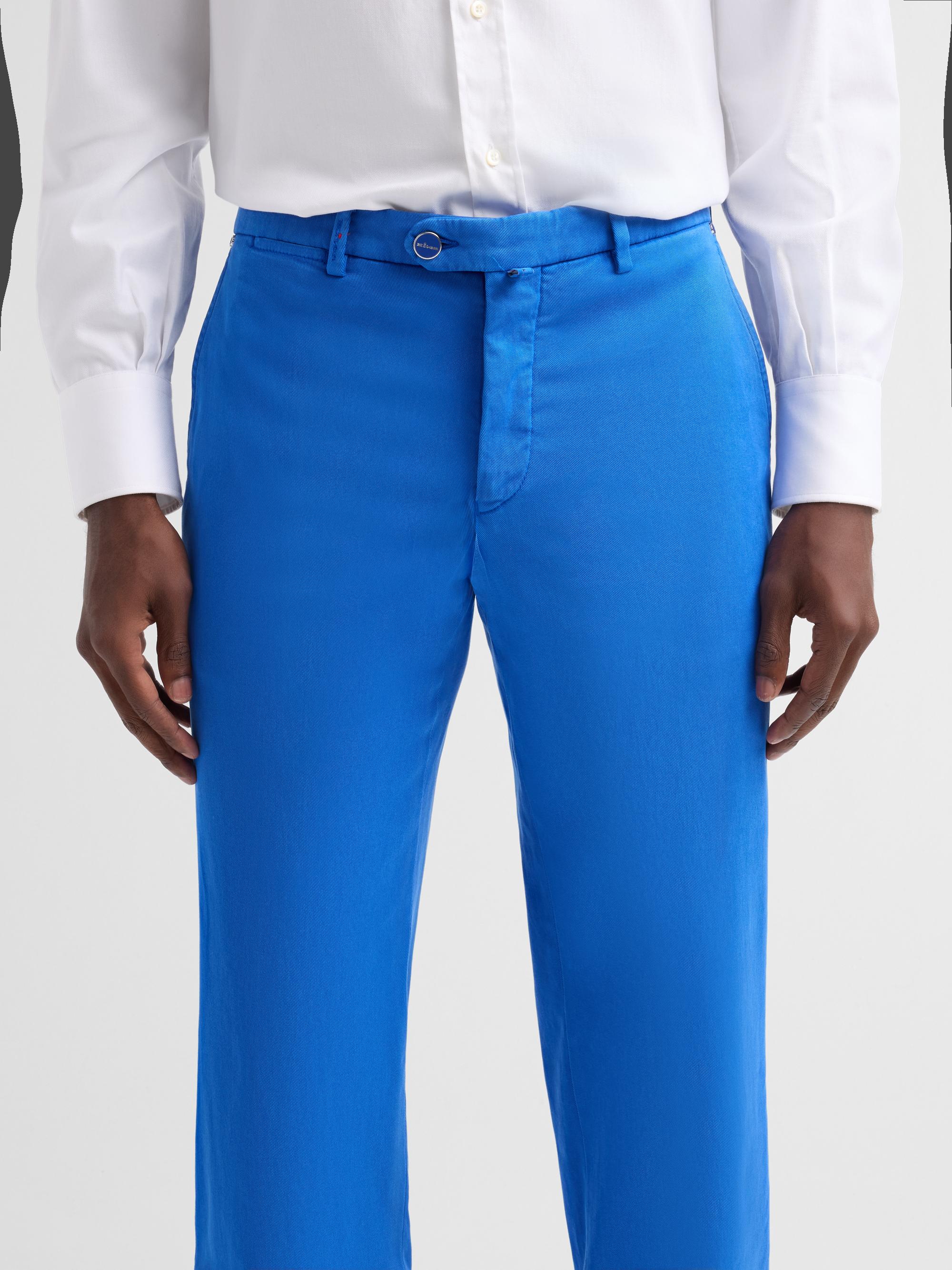 Kiton Men's Stretch Tapered Leg Flat-Front Trousers - Corn Flower Blue | Thumbnail 5