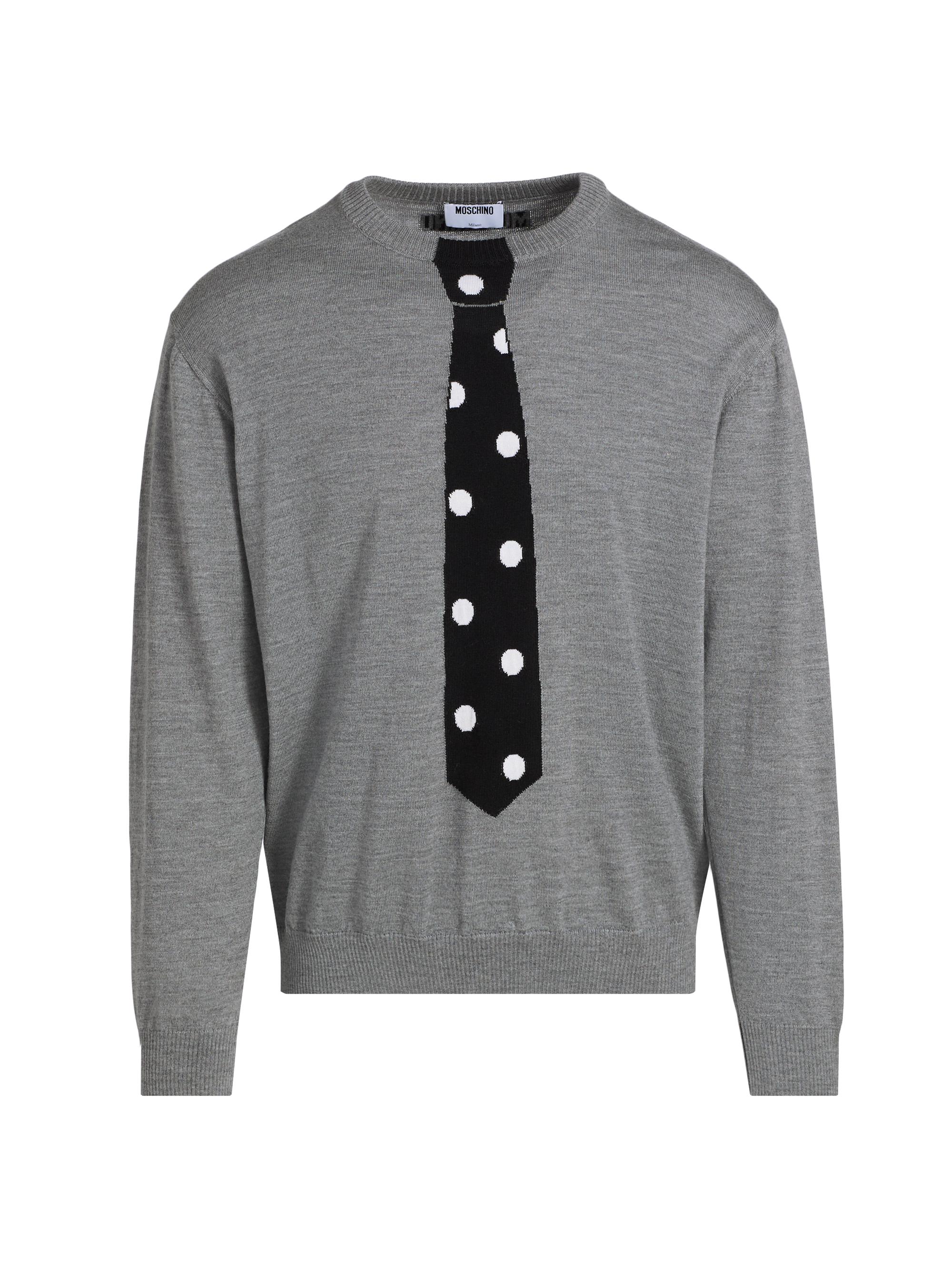 Moschino Men's Tie Wool Crewneck Sweater - Grey