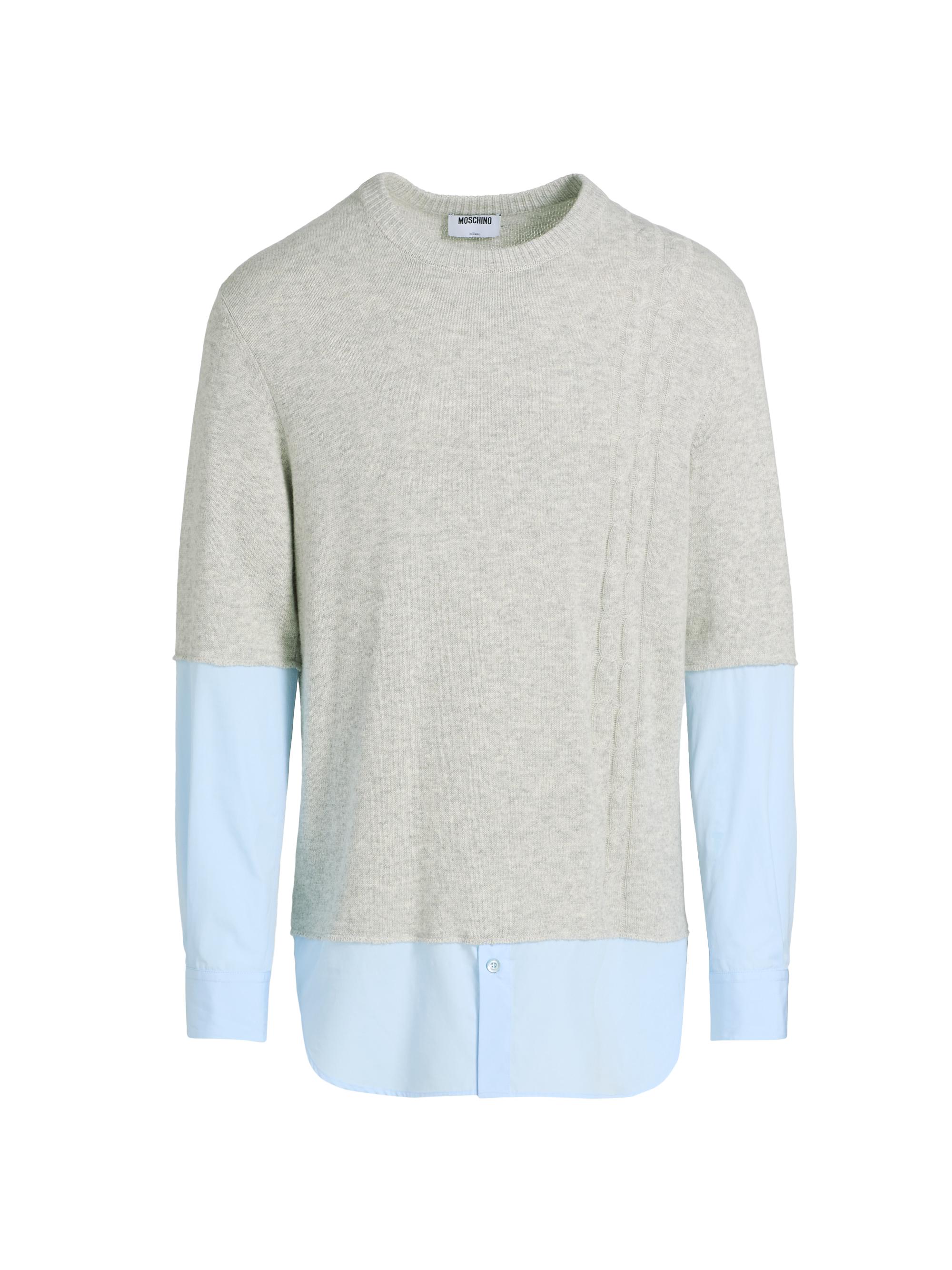Moschino Men's Mixed-Media Crewneck Sweater - Grey