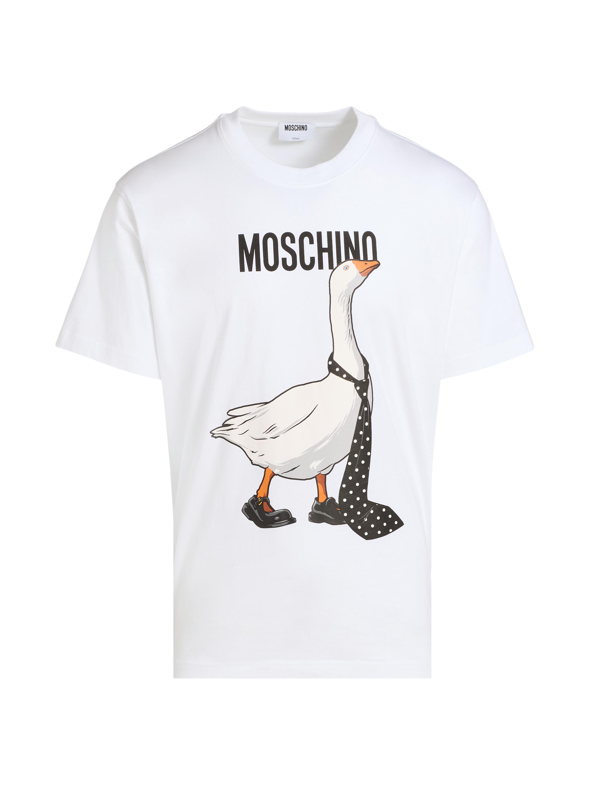 Moschino Men's Goose Cotton Crewneck T-Shirt - White