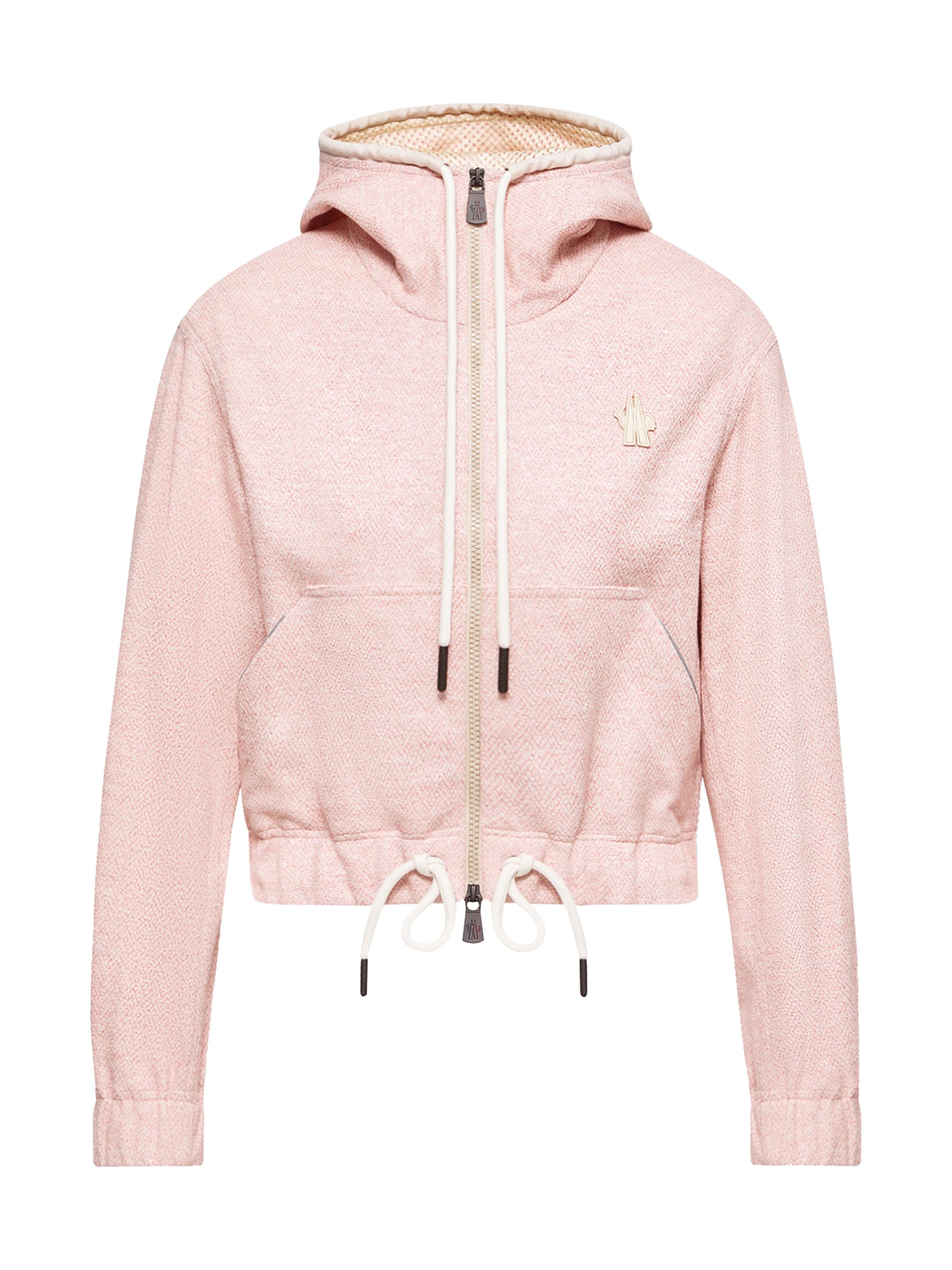 Moncler Grenoble Women's Zip-Up Hoodie in Linen and Cotton Blend - Pink