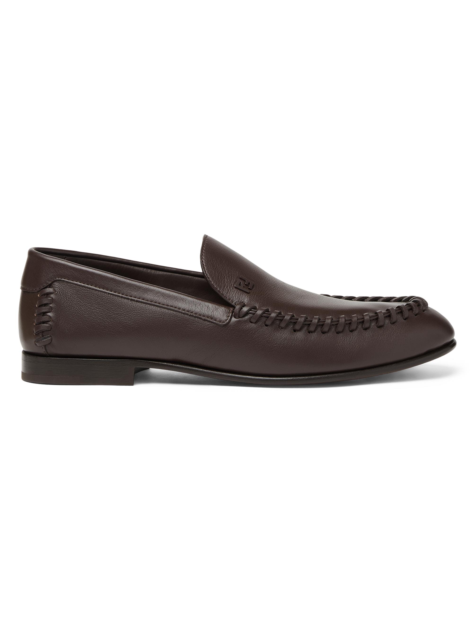 Fendi Men's Whipstitched Leather Loafers - Chocolate