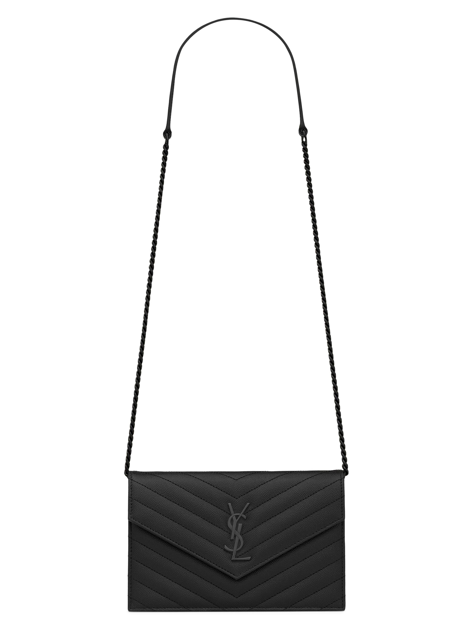 Saint Laurent Women's Cassandre Envelope Chain Wallet in Grain de Poudre Leather - Noir