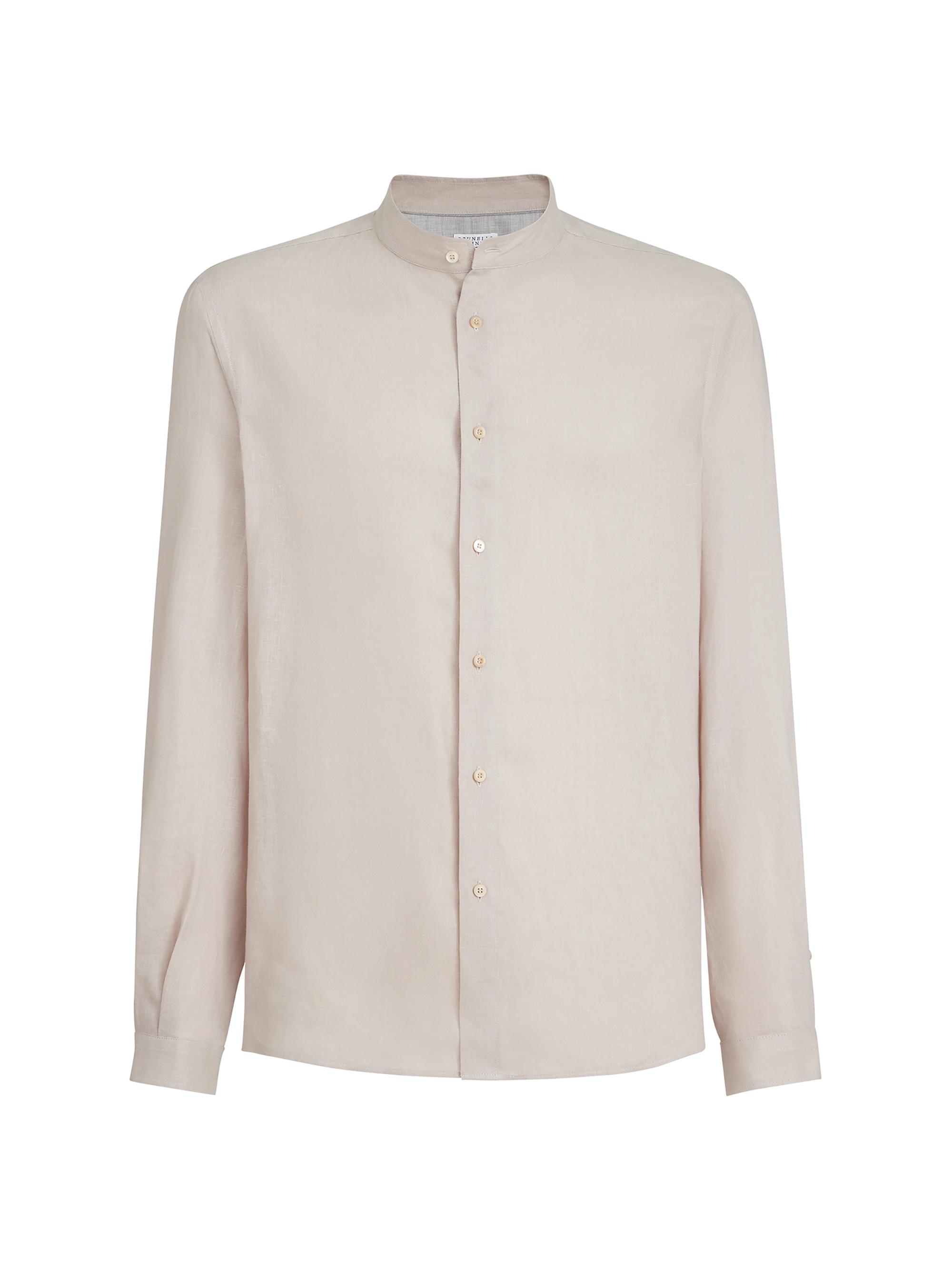 Brunello Cucinelli Men's Linen Easy Fit Shirt with Mandarin Collar - Yuta