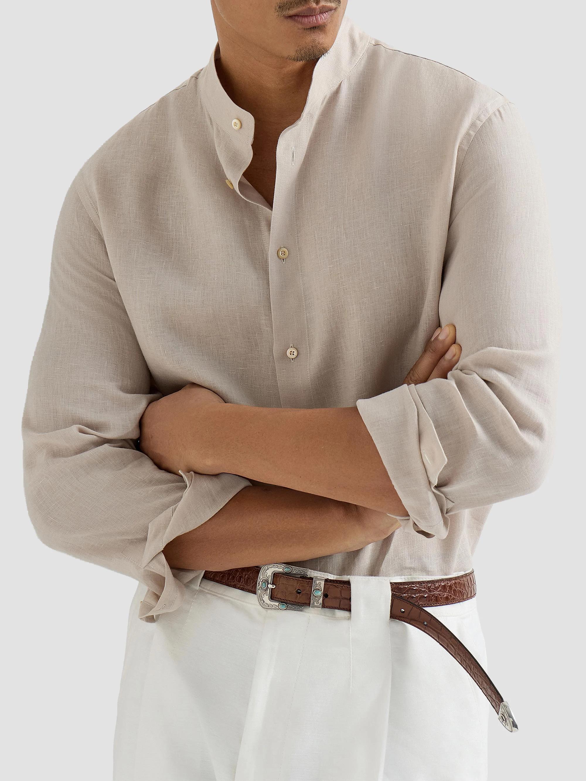 Brunello Cucinelli Linen Easy Fit Shirt with Mandarin Collar