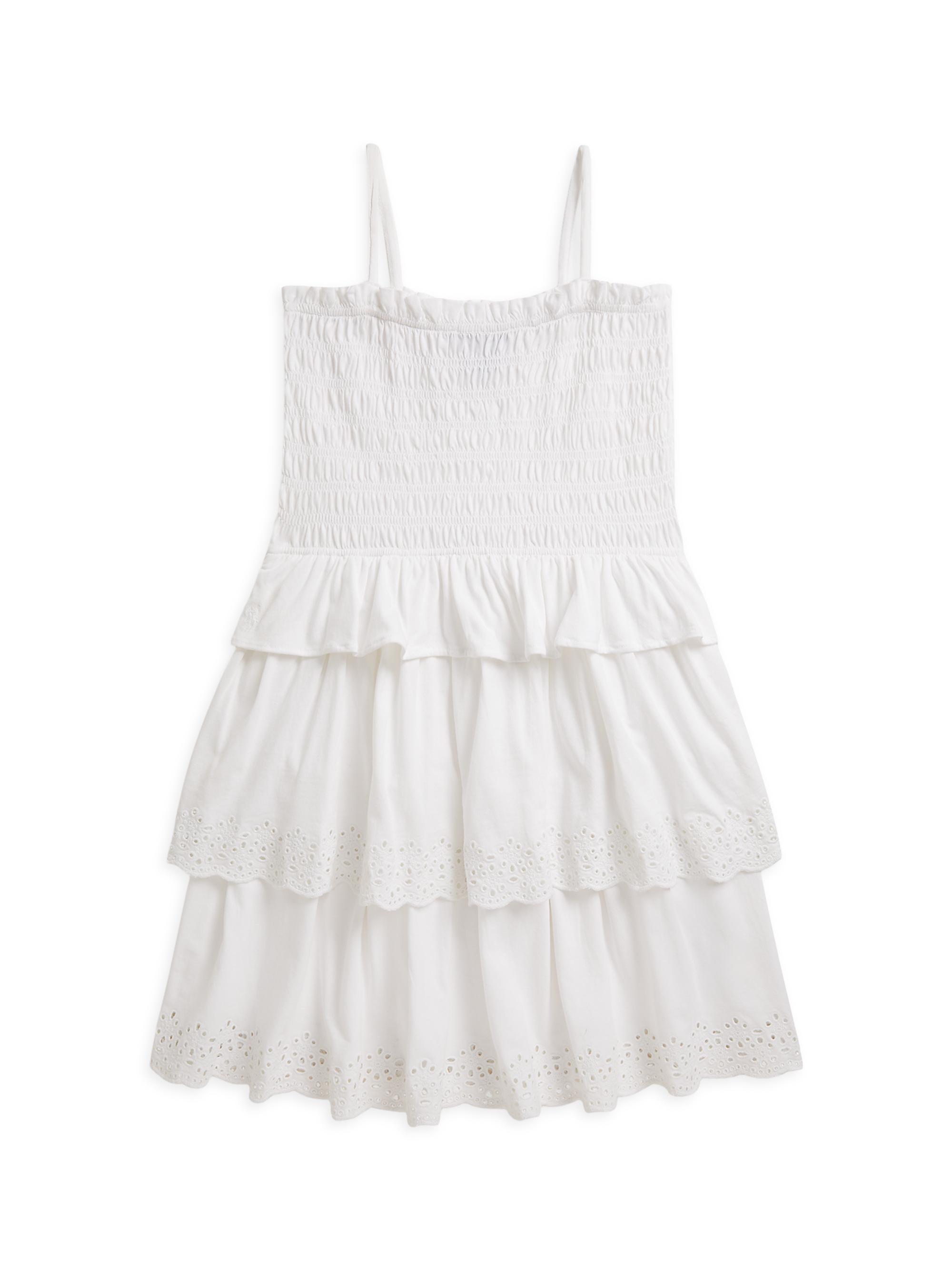 Polo Ralph Lauren Little Girl's & Girl's Girl's Tiered Smocked Cotton Jersey Dress - White