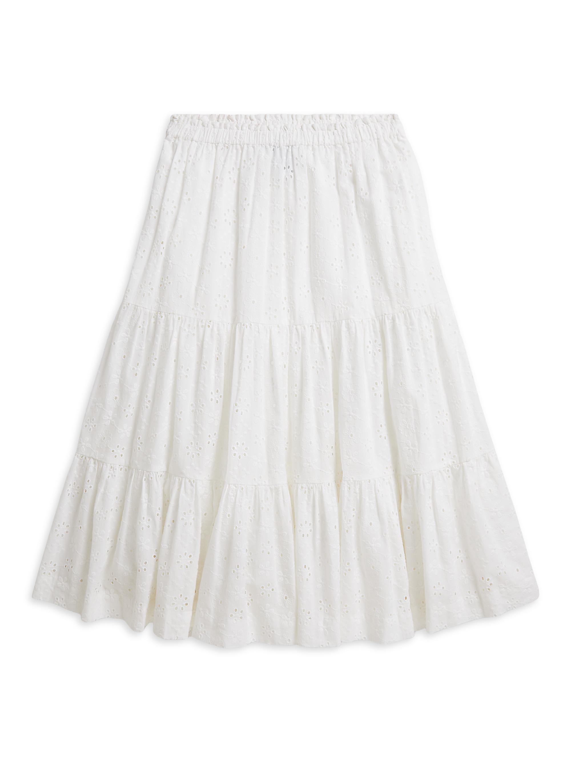Polo Ralph Lauren Little Girl's & Girl's Eyelet Cotton A-Line Maxi Skirt - White