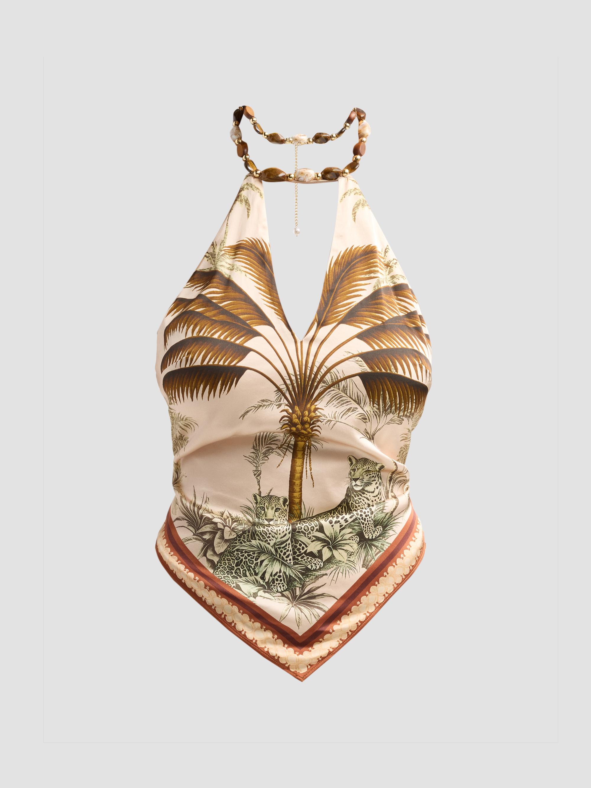 Retrofête Women's Zaphira Necklace Halter Top - Ochre Palma | Thumbnail 6