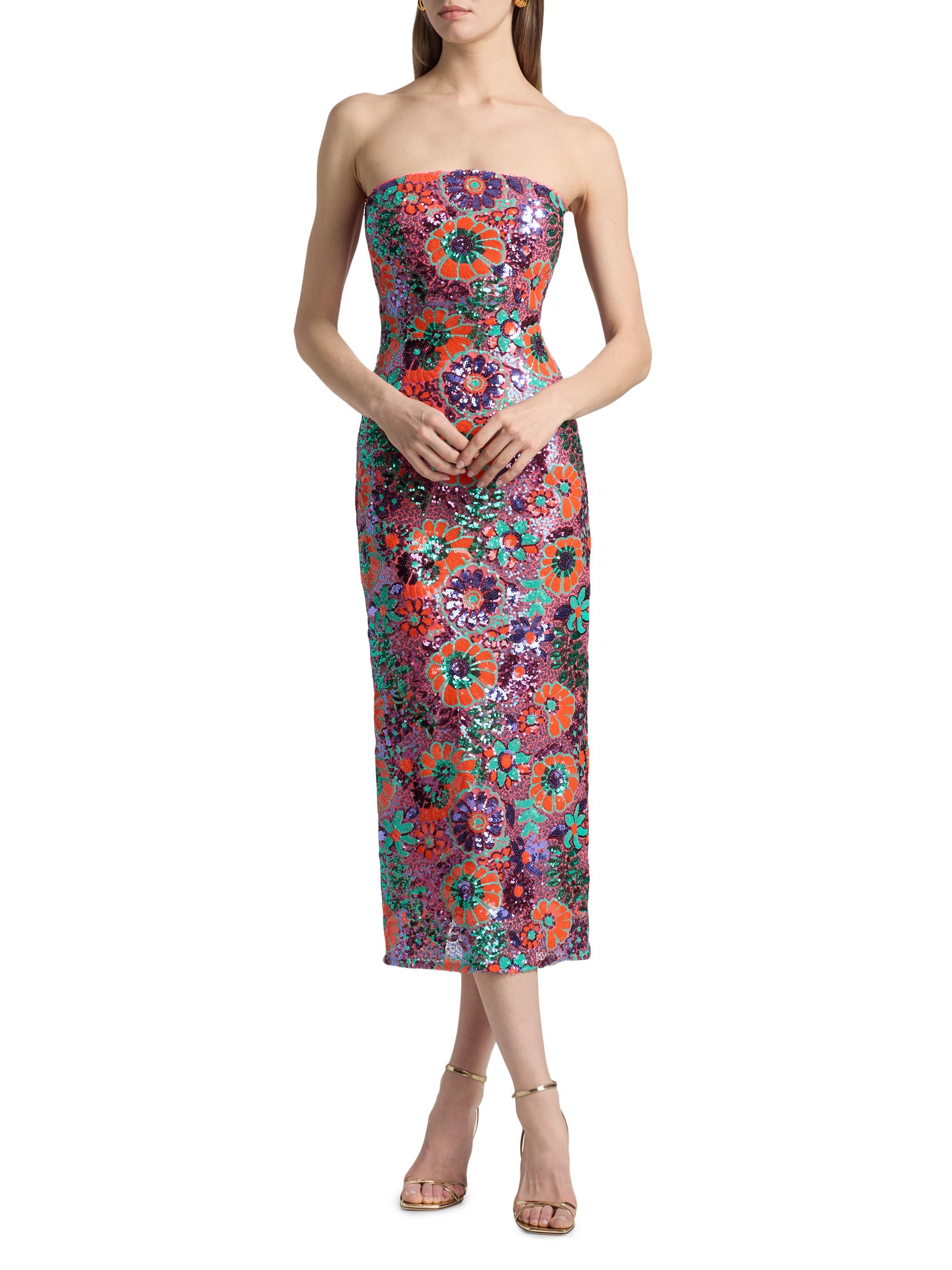 Ramy Brook Bonnie Floral Sequined Strapless Midi-Dress | Saks