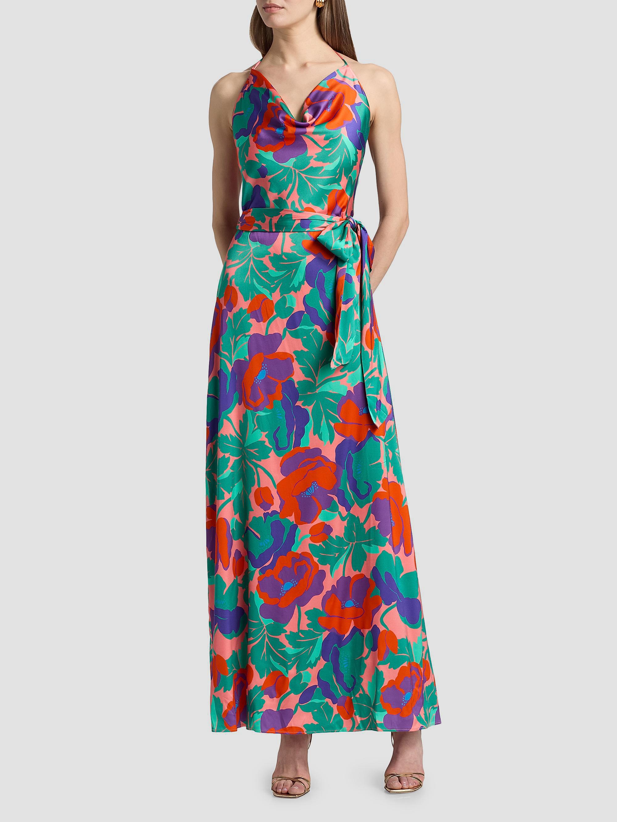 Ramy Brook Corrine Dahlia Cowlneck Maxi Dress - Coral Floral