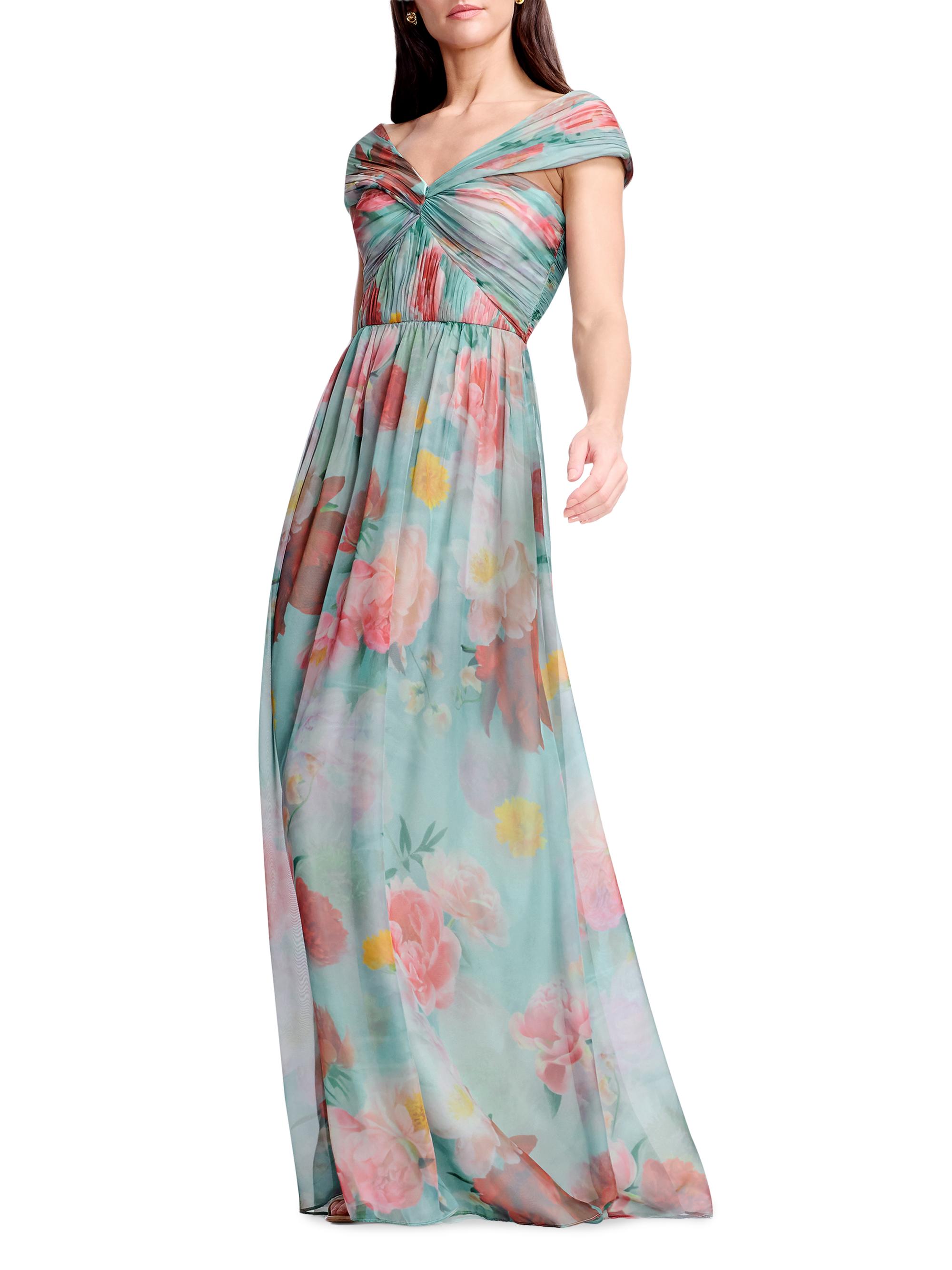 green emerald velvet dress Floral Chiffon A Line Halter Dress Petite / 6 / White-Blue main image 1