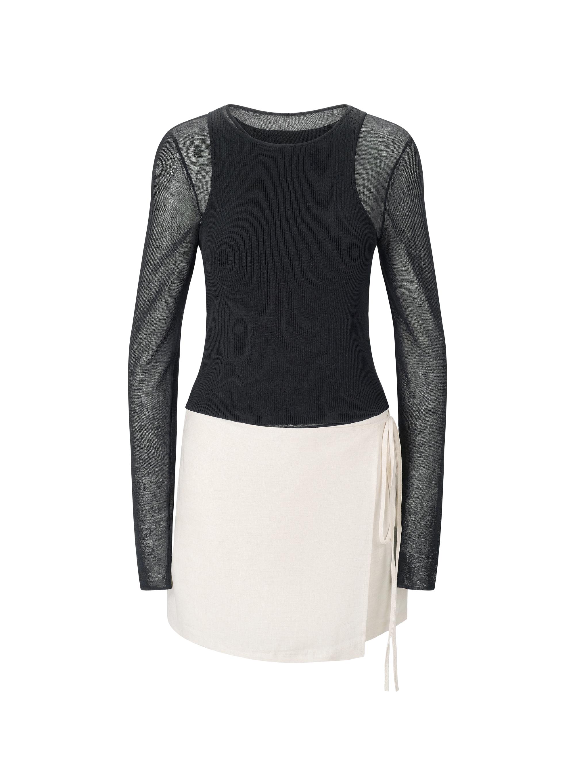 Staud Women's Taylor Mixed-Media Long-Sleeve Minidress - Black Natural