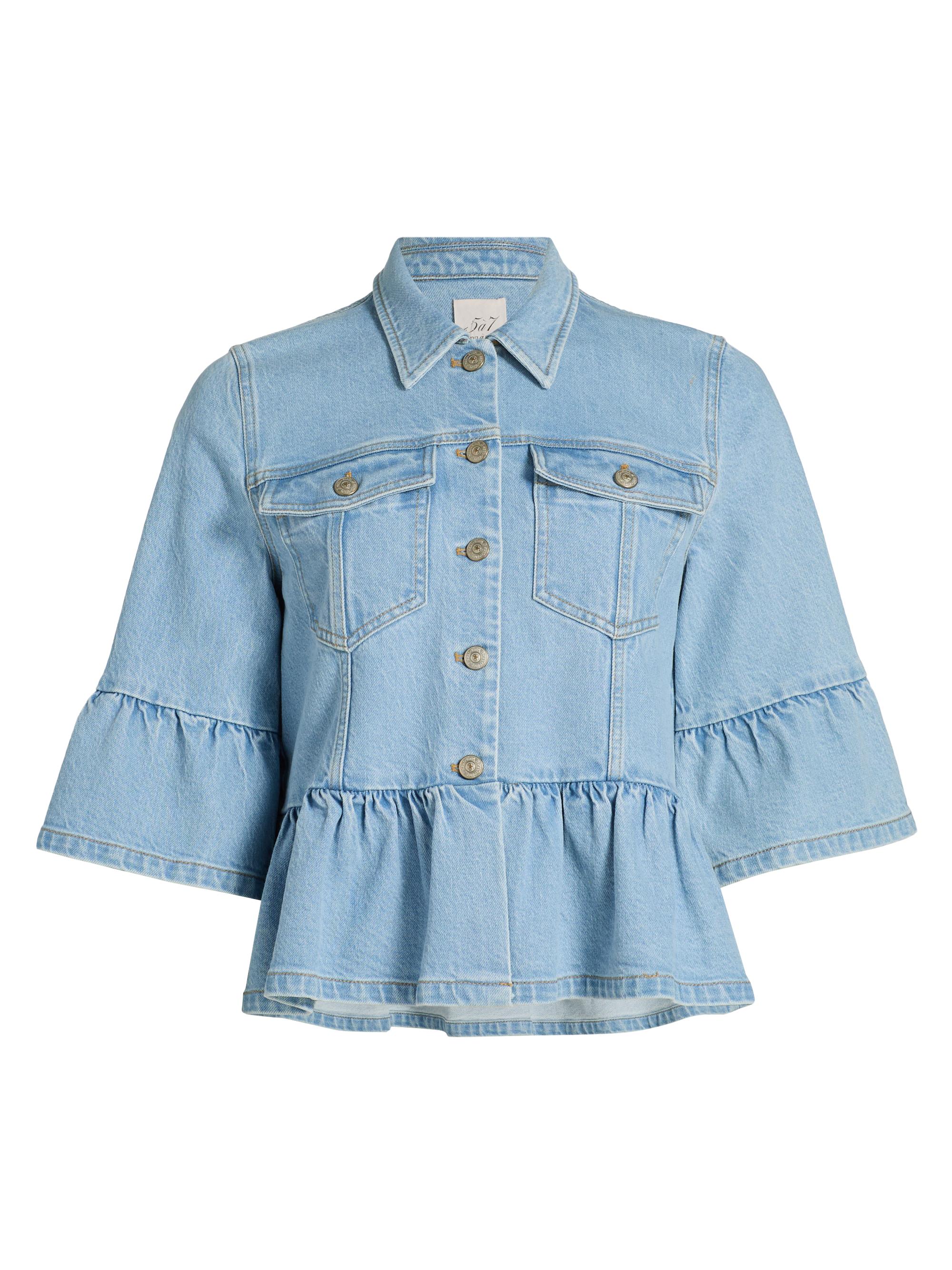 Cinq à Sept Women's Mandie Denim Peplum Crop Jacket - Mist