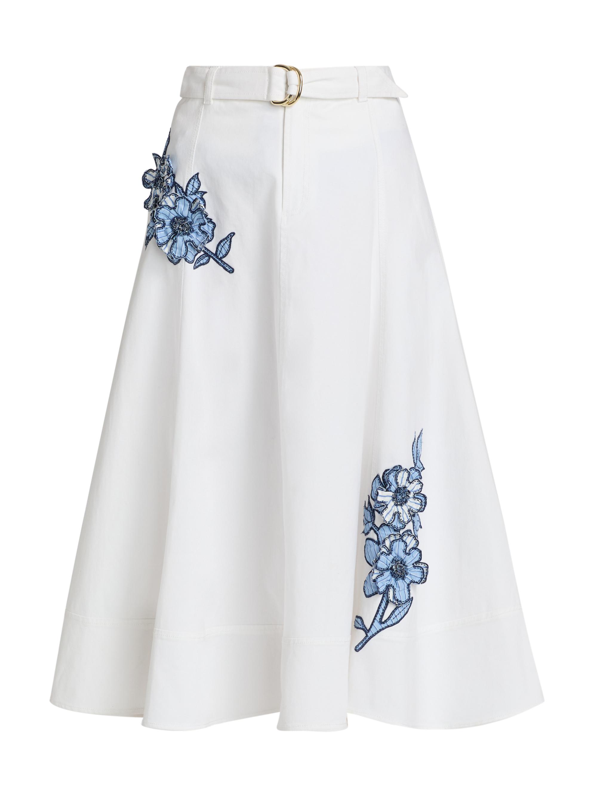 Cinq à Sept Women's Samara Striped Floral Appliqué Midi-Skirt - White Multi | Thumbnail 8