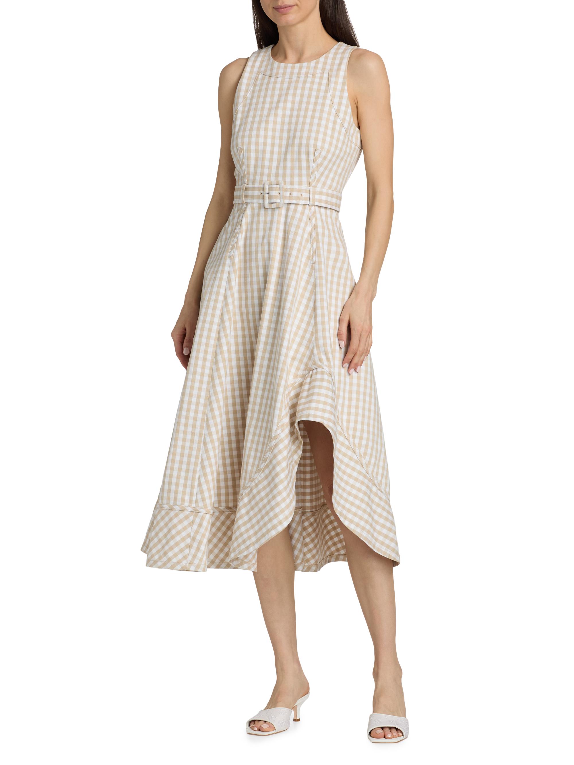 Cinq  Sept Zelda Gingham Denim Asymmetric Tea-Length Dress | Saks Fifth  Avenue