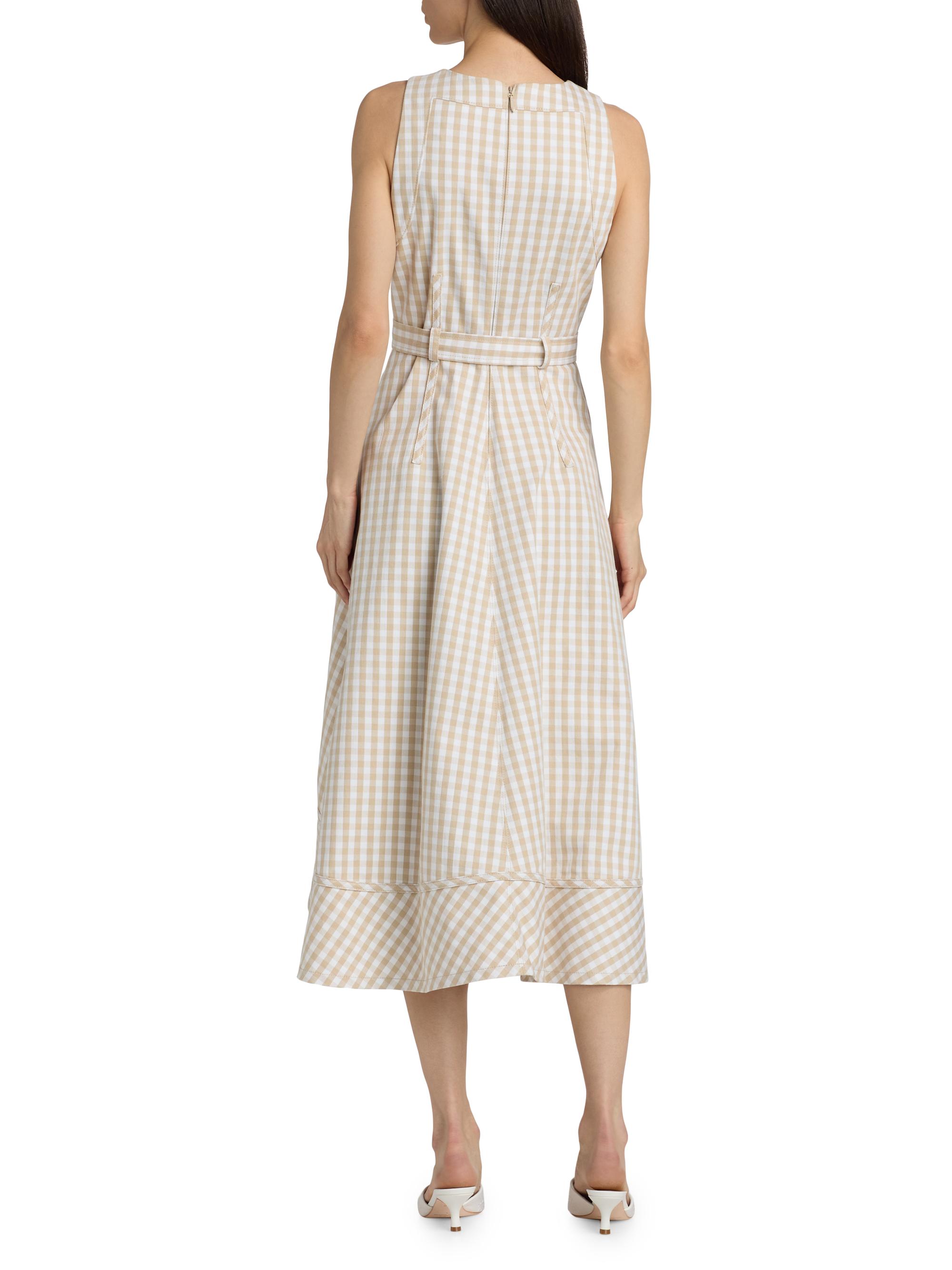 Cinq à Sept Zelda Gingham Denim Asymmetric Tea-Length Dress | Saks