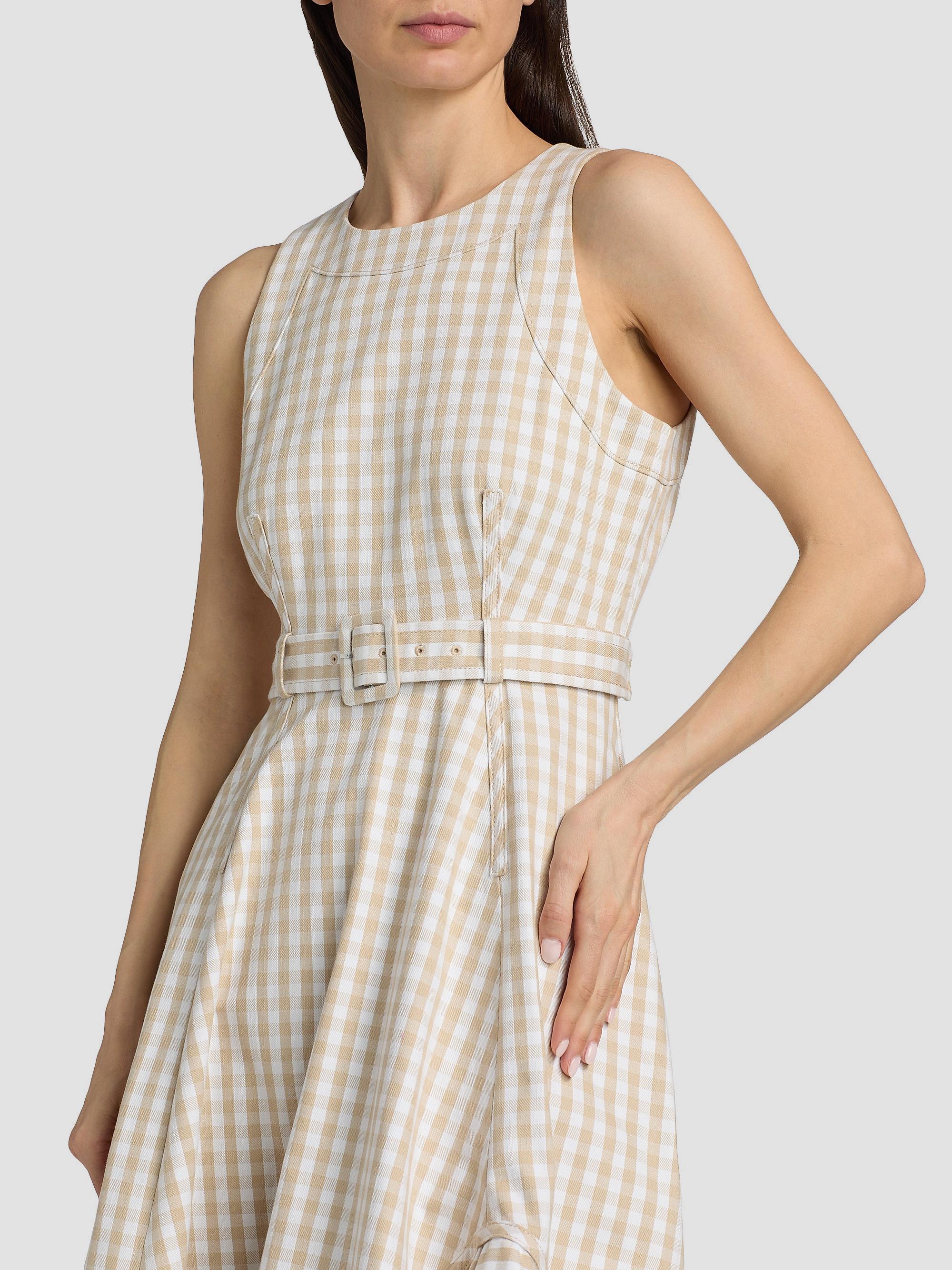 Cinq à Sept Zelda Gingham Denim Asymmetric Tea-Length Dress | Saks